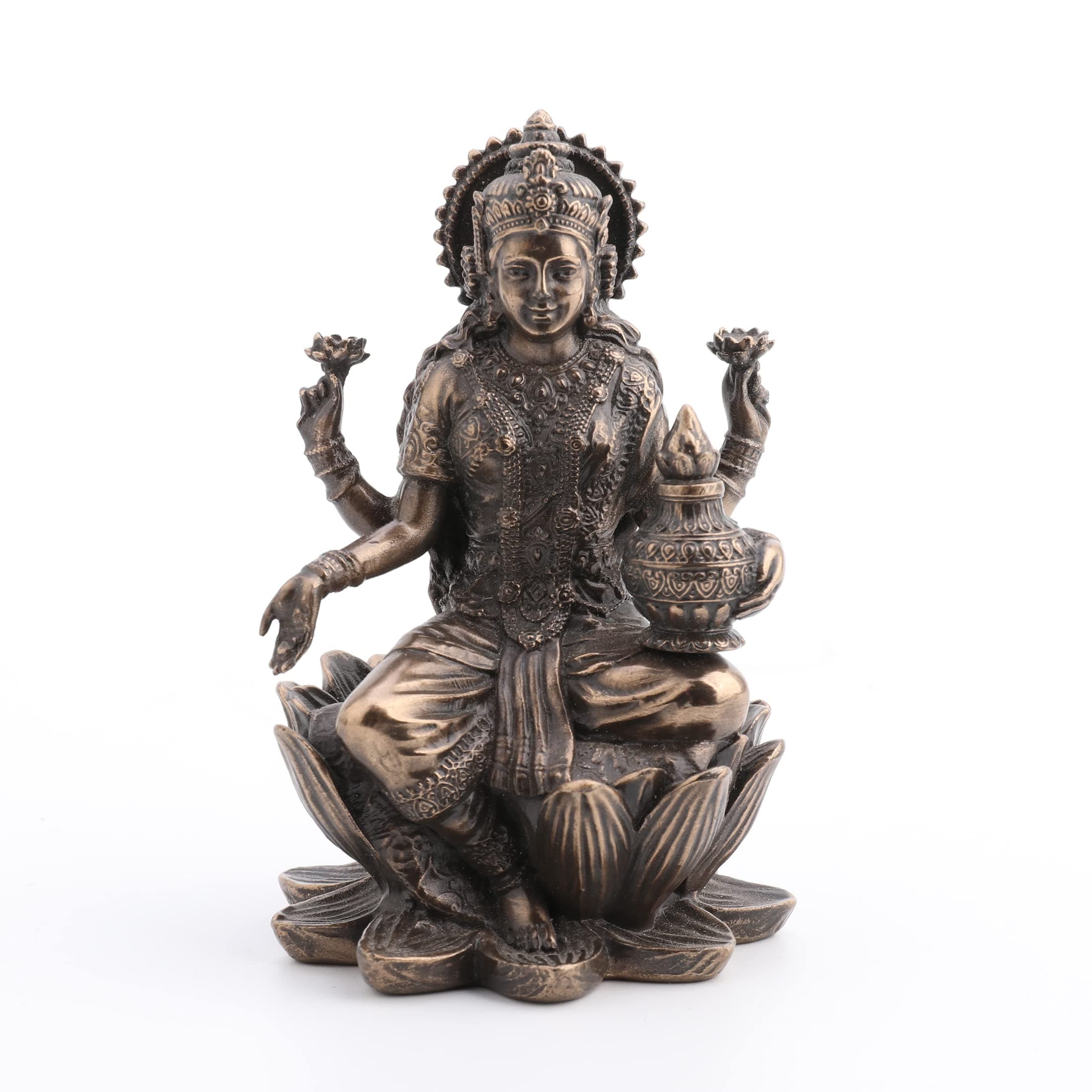 Veronese Design 3.3" Hindu God Lakshmi Sitting On Lotus Cast Resin Antique Bronze Finish Statue Fortune Sculpture