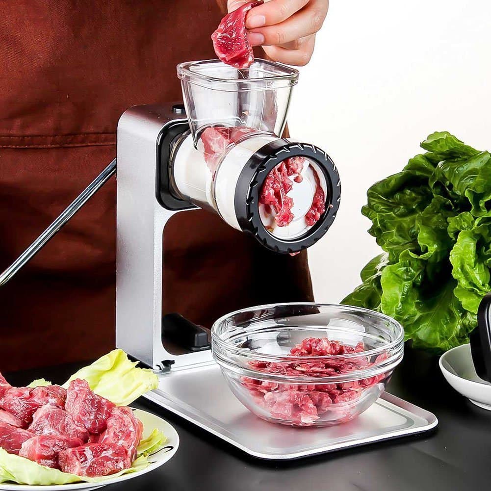 Manual Meat Grinder with Defrosting Tray, Apore Aluminium Alloy Garlic Crusher Nuts Chopper with Sausage Stuffing Maker