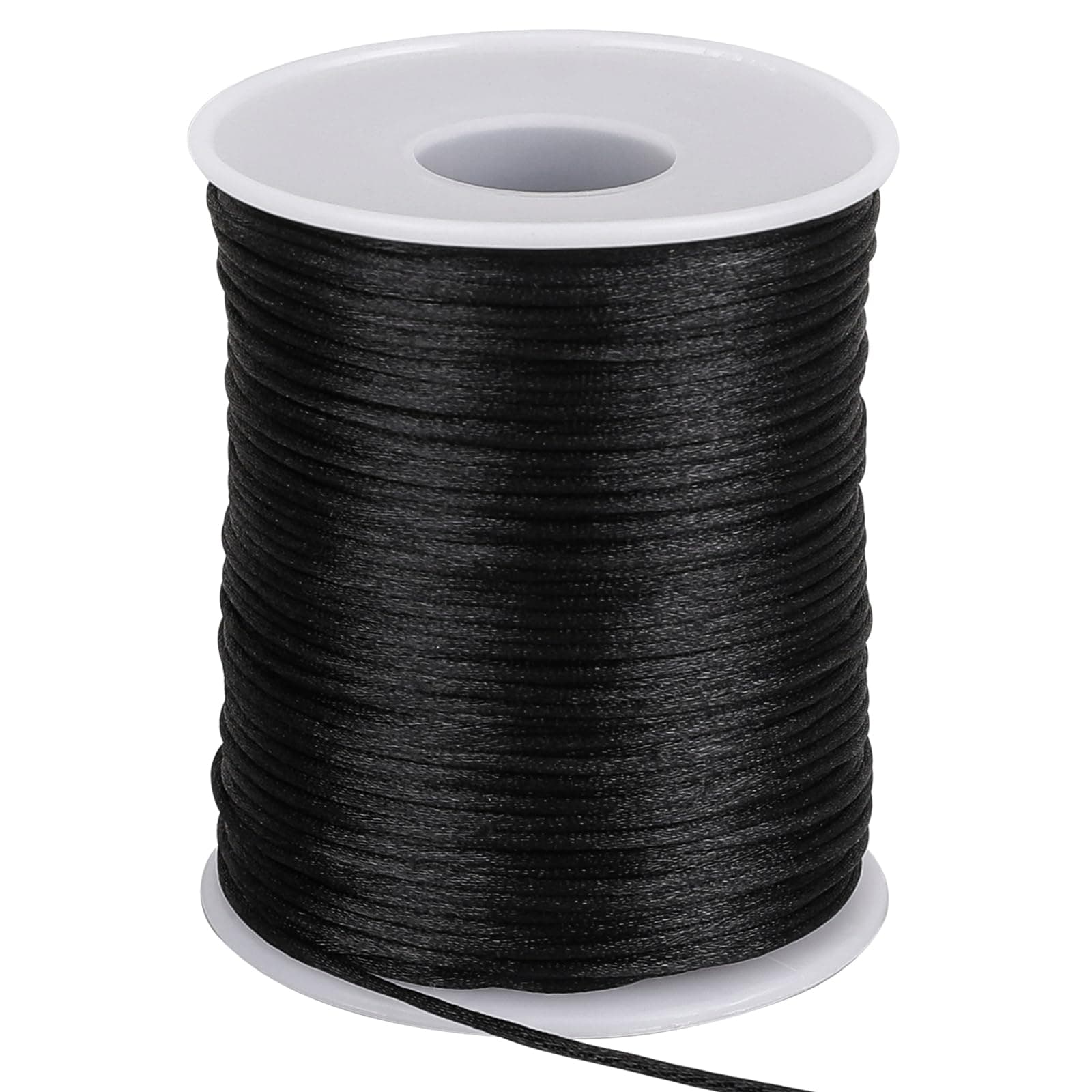 Black Nylon Cord 1.5mm X 110 Yards Satin String for Bracelet Jewelry Making Macrame Waxed Trim Cord Multi-Use Silk Cord for Braided Beading, Necklaces, Macrame Craft, Wind Chime Making