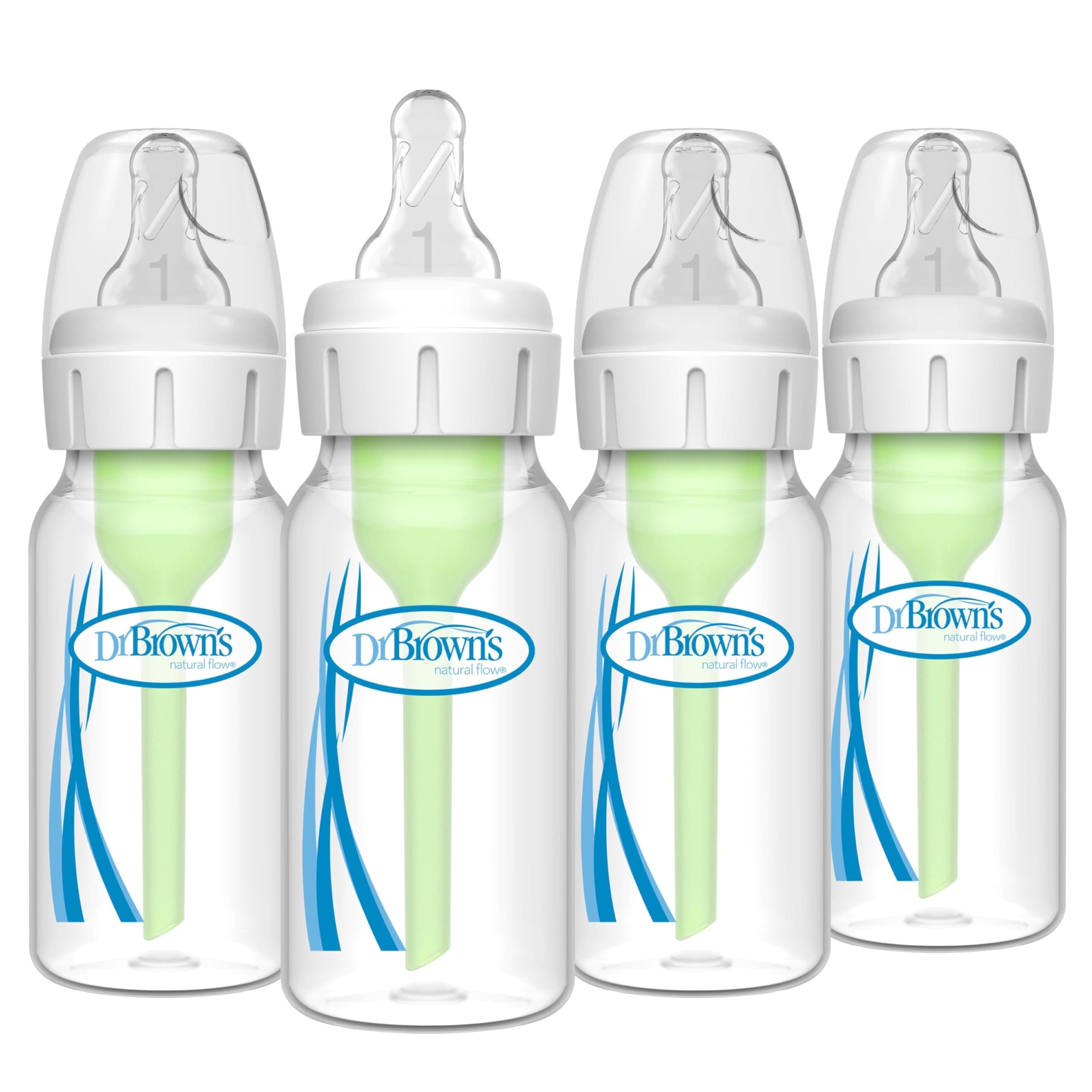 - Dr. Brown's Natural Flow Anti-Colic Options+ Narrow Baby Bottle, 4 oz/120 mL, with Level 1 Slow Flow Nipple, 0m+, 4 Pack