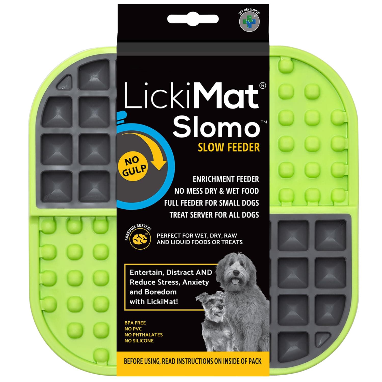 LickiMat Slomo, Dog Slow Feeders Lick Mat, Boredom Anxiety Reducer; Perfect for Food, Treats, Yogurt, or Peanut Butter. Fun Alternative to a Slow Feed Dog Bowl, Green