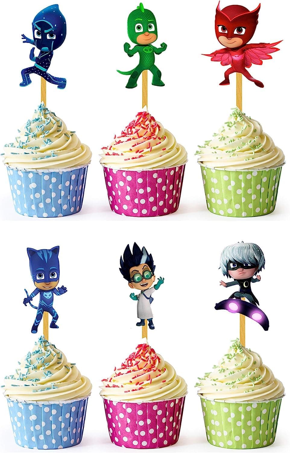 48 Pcs PJJs Masks Cupcake Toppers - Birthday Party Cupcake Decorations