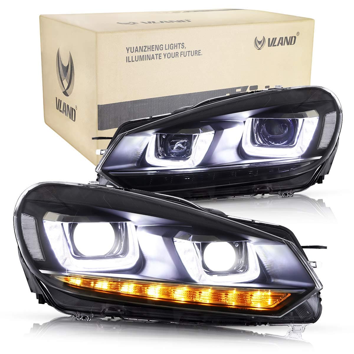 Headlights and Tail Lights for V-W Golf 6 Golf MK6 VI TSI 2008-2013 (only fit for haolgen version,not for GTI/R),With Sequential Turn Signal (Headlights)