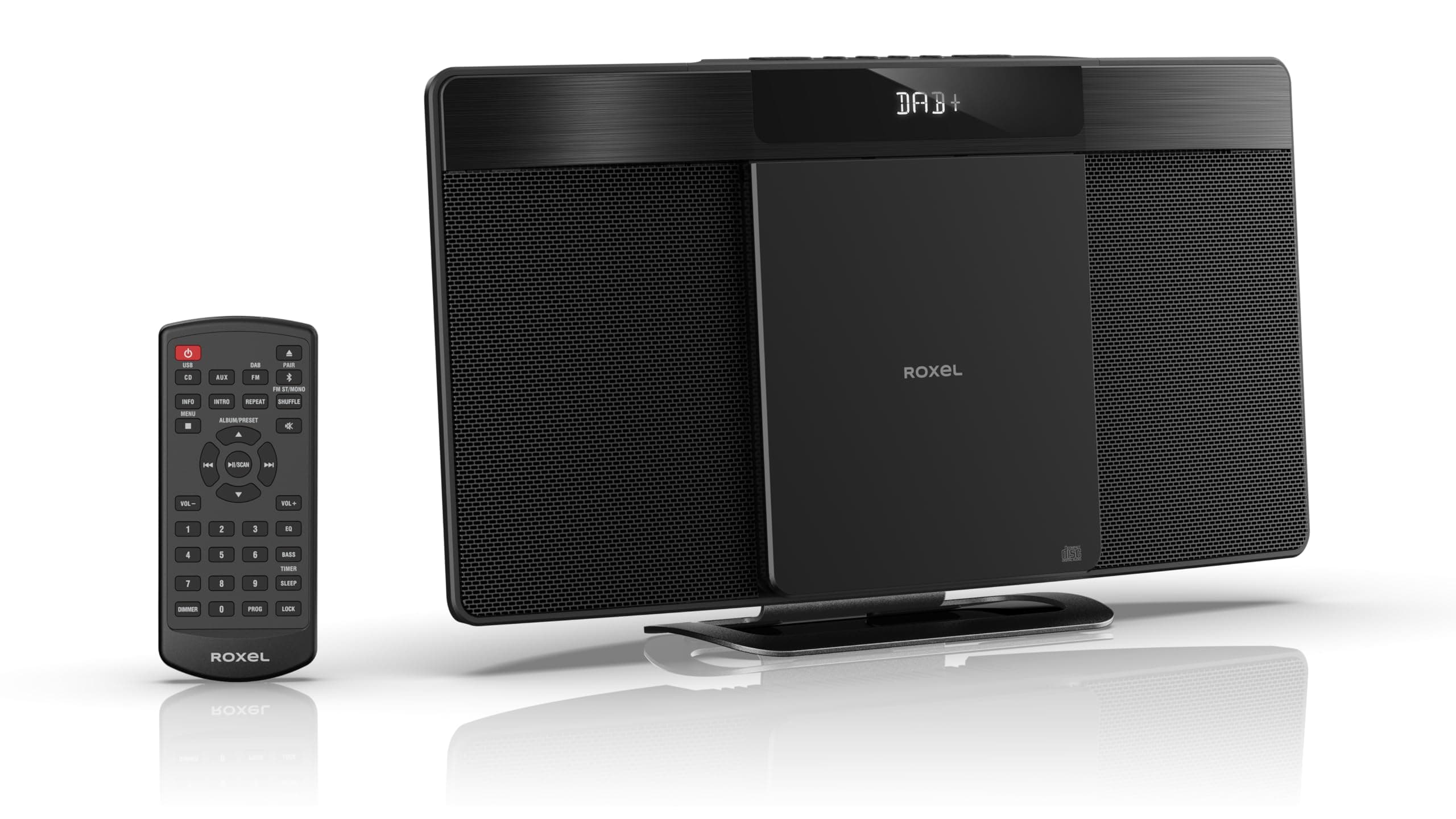 – Micro HiFi System CD Player with DAB/DAB+/FM Radio, Wireless BT V5.4, Powerful Speakers, Wall Mountable, USB & AUX In, Remote Control, Sleek & Flat Design, White LED Display (RCD-200D DAB)