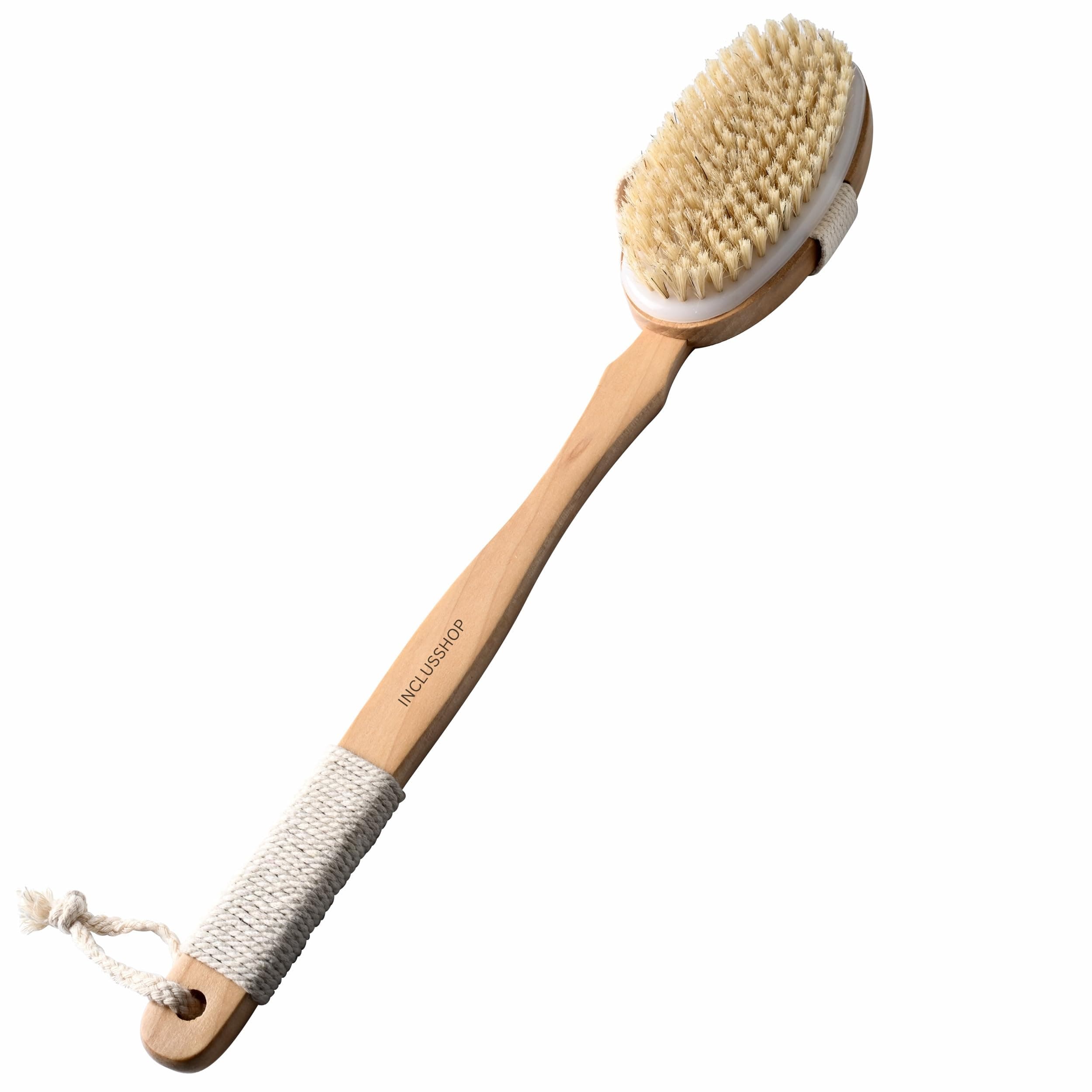 Detachable Wooden Bath Brush with Long Handle - Natural Bristles for 2-in-1 Wet & Dry Brushing Exfoliation, Blood Flow Stimulation - Body Scrubber for Smooth Skin & Reducing All Skin Types (Bath Brush