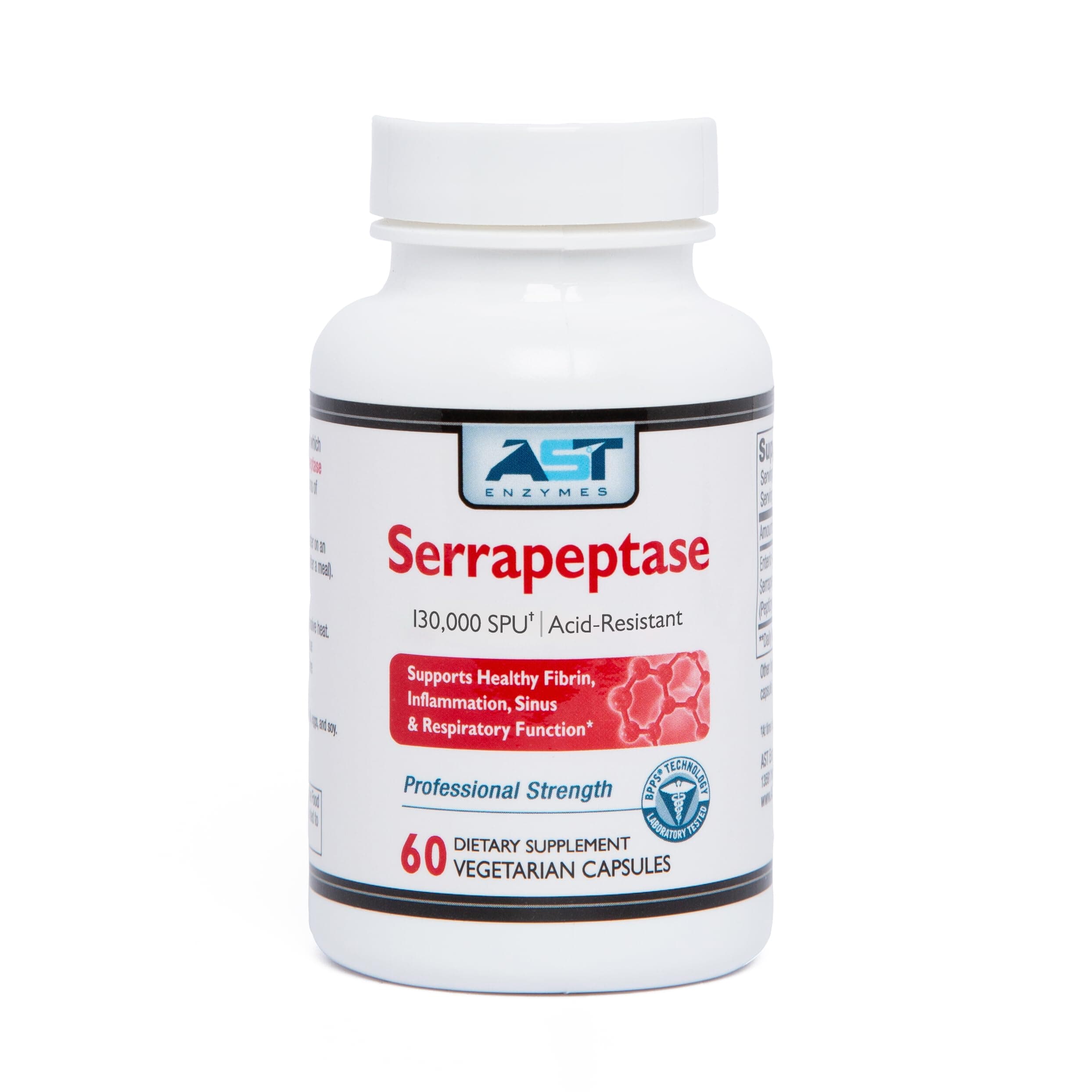 AST Enzymes Serrapeptase 130,000 SPU – 60 Vegetarian Capsules – Premium Natural Systemic Enzymes –Acid-Resistant Serrapeptase