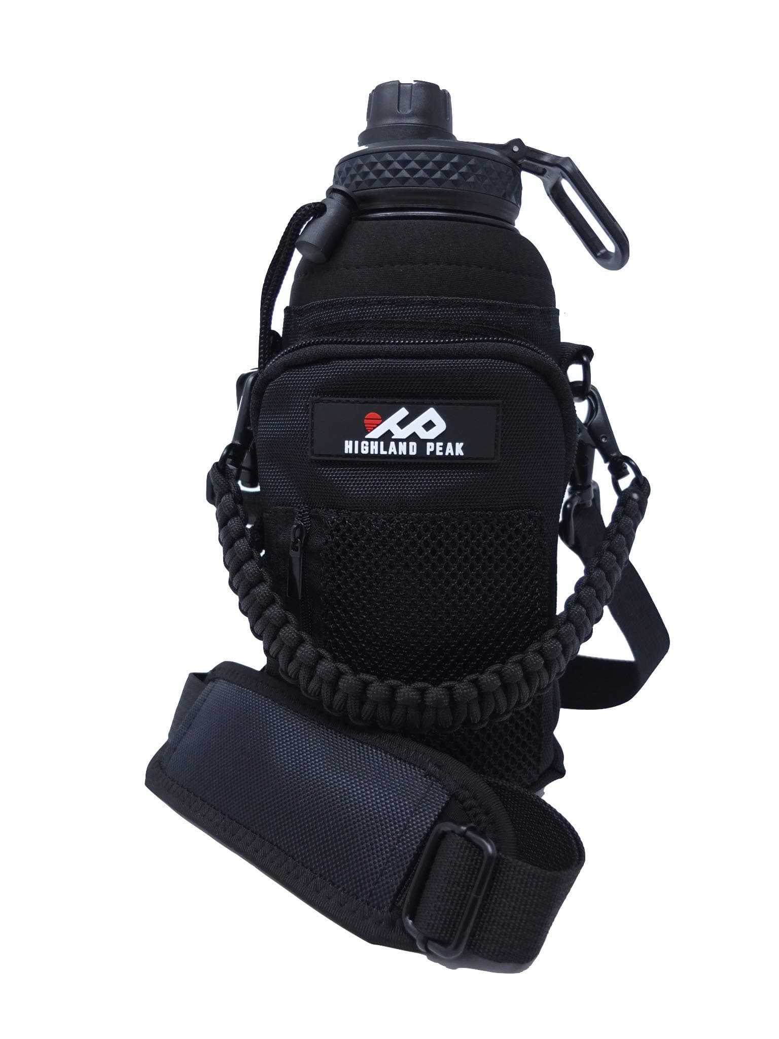 Highland Peak 32 oz Sleeve/Carrier with Paracord Survival Handle | Ultimate Bottle Holder - Attaches to Backpacks, Travel Gear - Fits HydroFlask, Yeti, Growlers, Similar Thermos Bottles