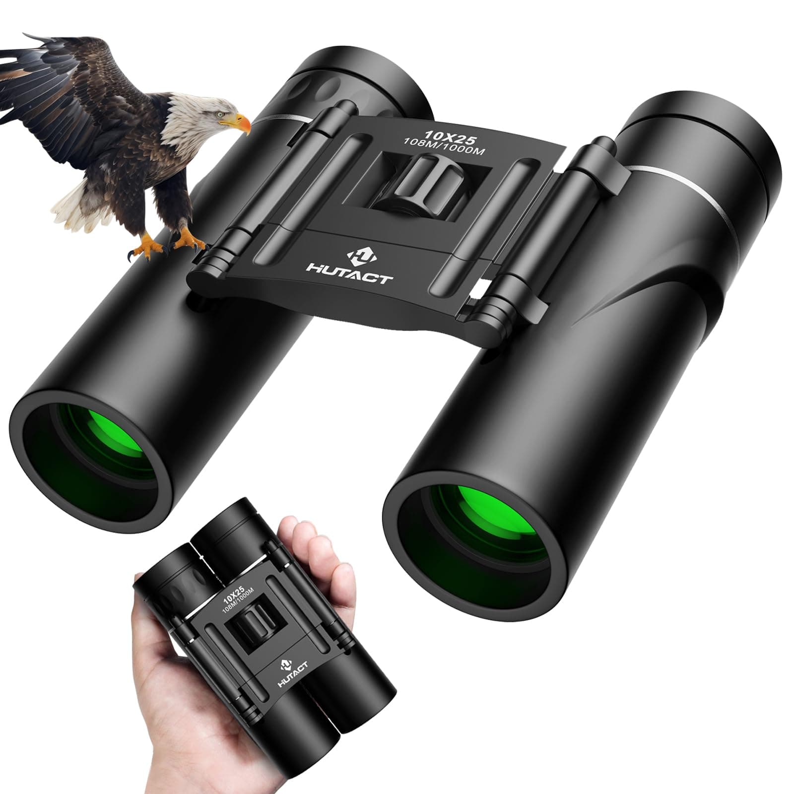 Binoculars Compact, 10x25 Small and Lightweight, Rubber Shell Touching, Mini Pocket Folding Binoculars wih Fully Coated Lens for Travel Hiking Bird Watching Adults Kids