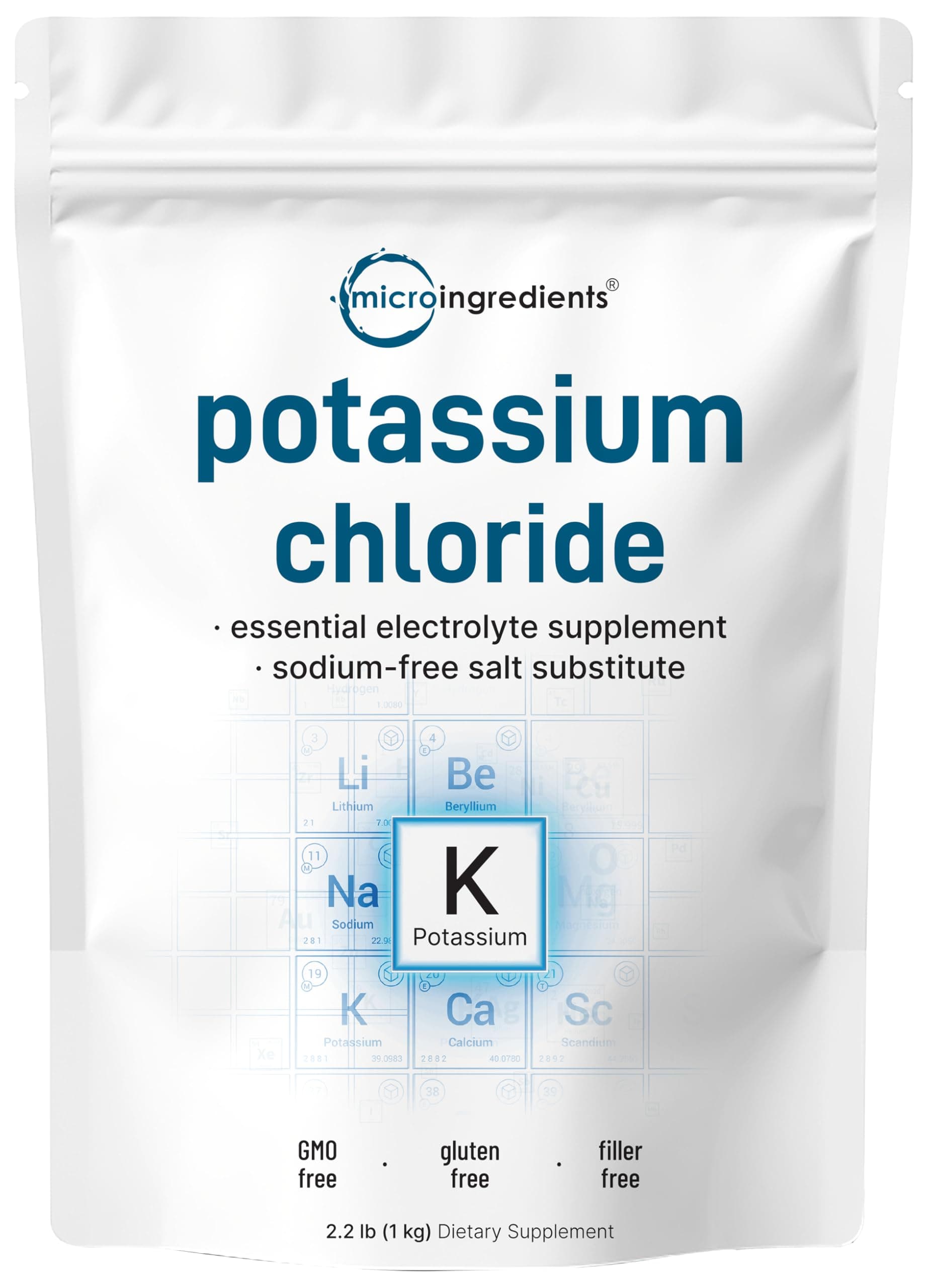 Potassium Chloride Powder, 1 Kg (2.2 Pounds), Salt Substitute & Electrolyte Powder, Pure Potassium Chloride Supplement, Helps Lower Blood Pressure, Essential Mineral, Filler Free and Dissolve Easily