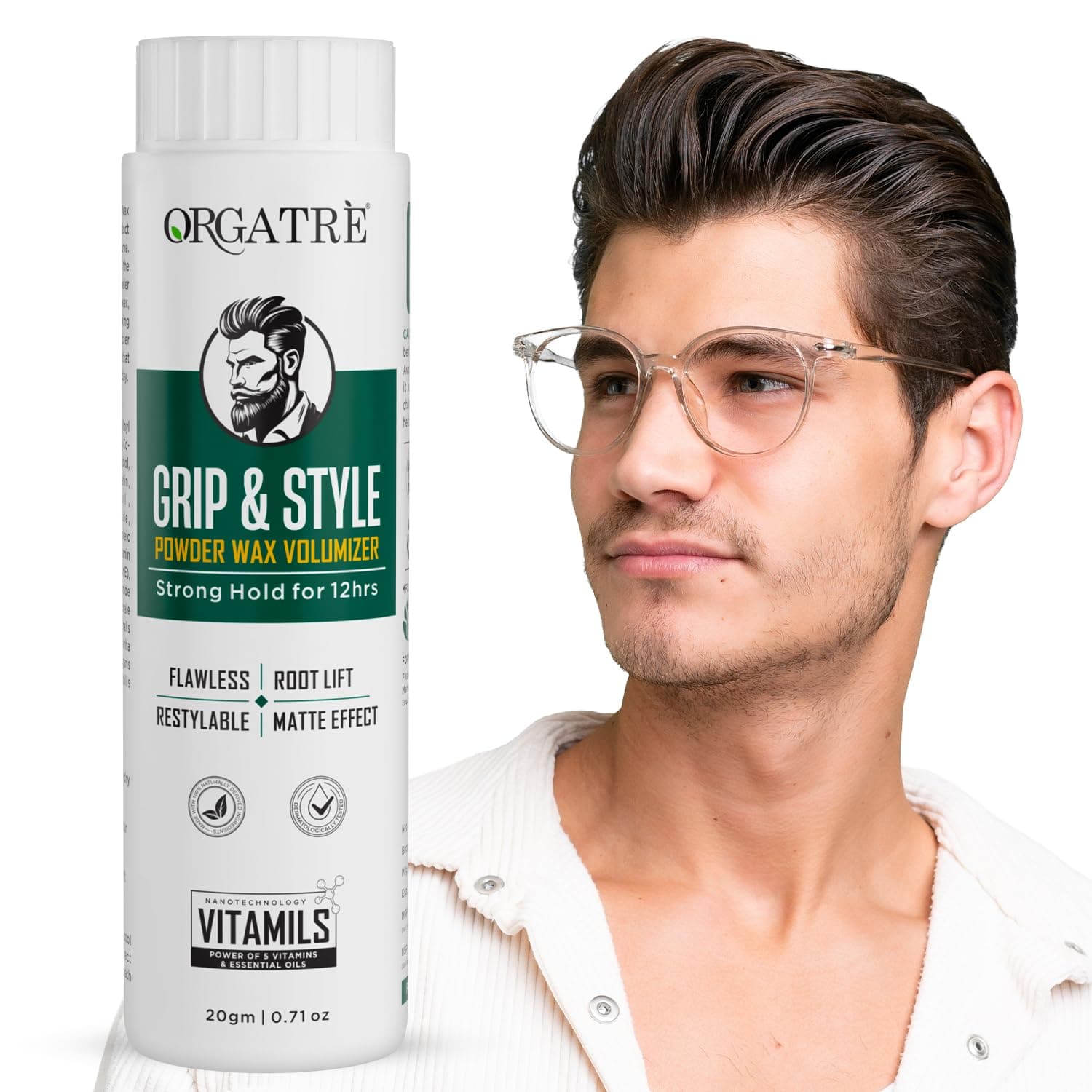 - Grip & Style Hair Volumizing Powder | Strong Hold up to 12 Hrs | Matte Finish Hair Wax Powder for Men | Safe Hair Fiber Powder Wax | Hair Styling Powder for Men | 20 gm (Pack of 1)