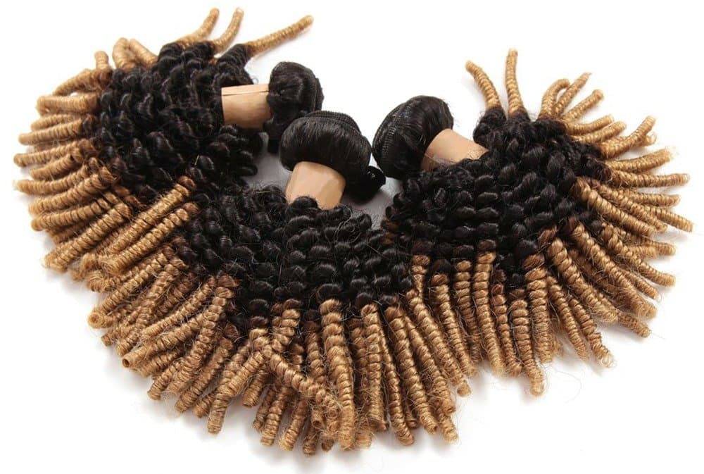 Nface Human Dark Root Real Hair Extension/Weft/Weaving Weave Afro Kinky Curly Brazilian Black Ombre Blond Color 12"14"16"18" (Set of 4, 50g/pc)