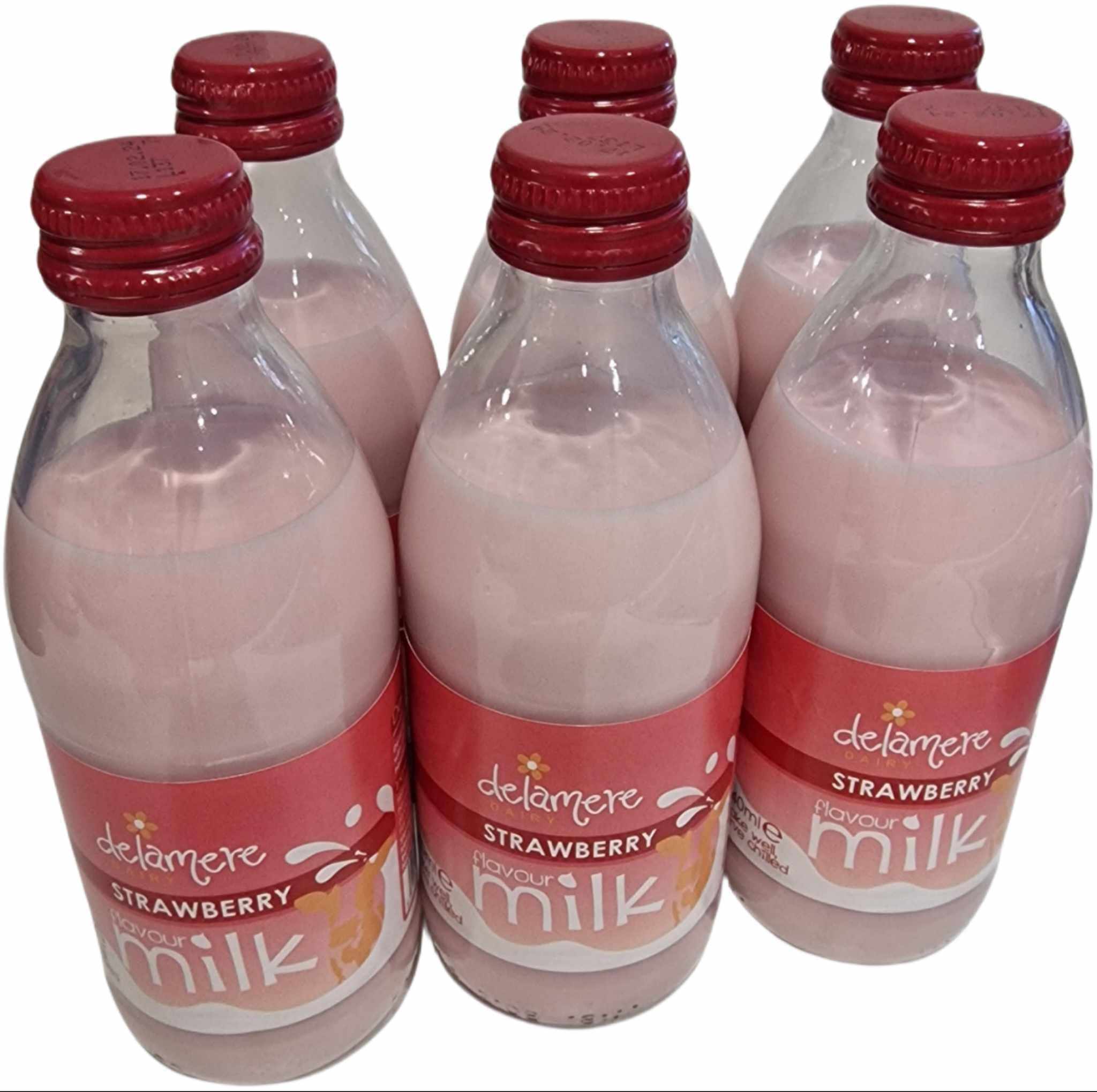 6x Delamere Dairy Flavoured Milk in Glass 240ml Bottles - Strawberry