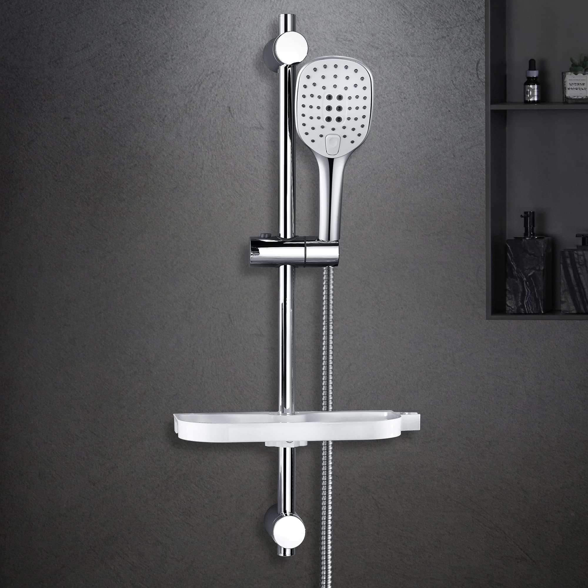 Görbach Wall Mounted Shower Rail - 70 cm Stainless Steel With 3-Jet Head and Doors - Adjustable Support - Unit Without Mixer Tap or Handrails (HB1210CP)