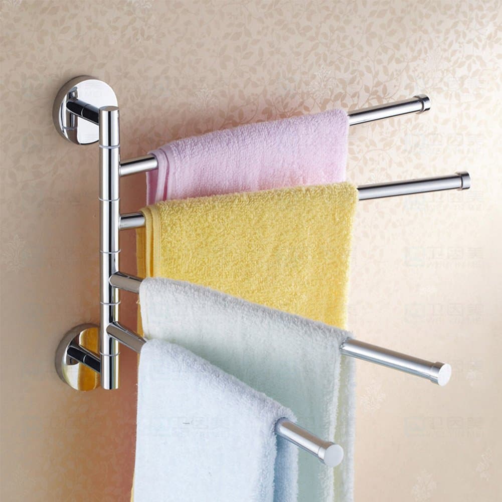 YOSIL Wall Mounted Stainless Steel 180 Degree Rotating Towel Rack Bathroom Kitchen Towel Rack Specular Polishing 2-Arm / 3-Arm / 4-Arm (4-Arm)