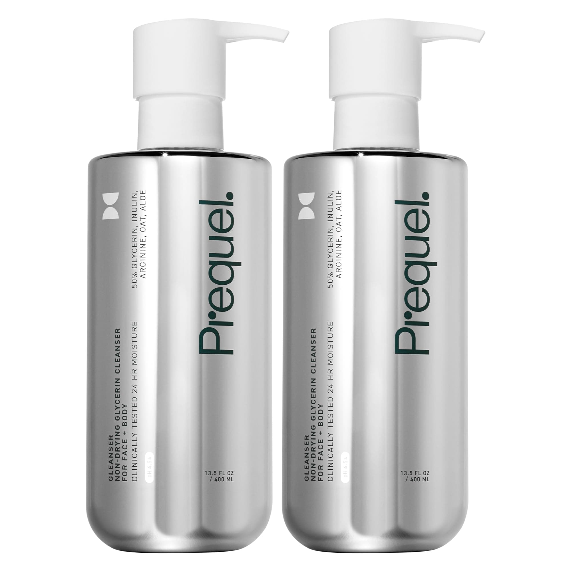 Prequel Gleanser, Moisturizing Glycerin Face Wash, Unscented Cleanser for Sensitive and Dry Skin, 6.75 fl oz Pump Bottle (Pack of 2)