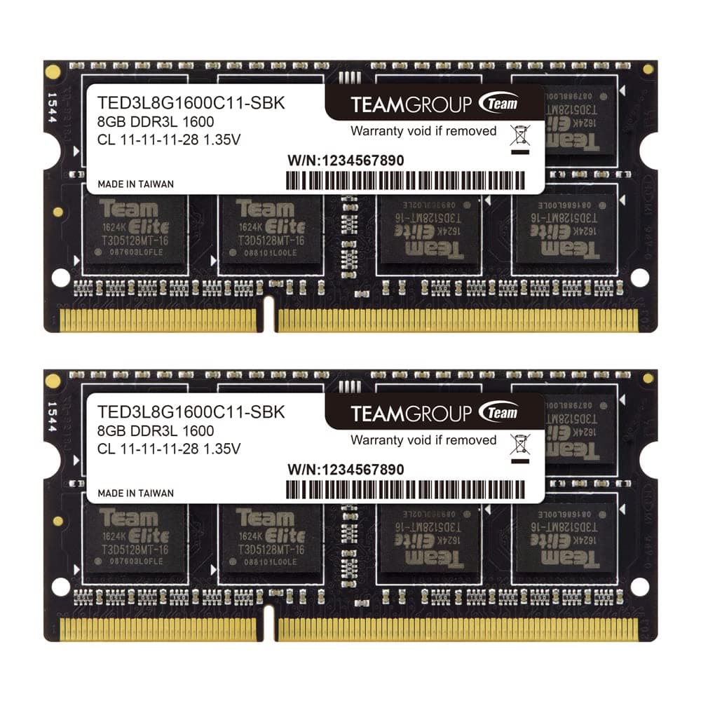 TEAMGROUP Elite DDR3L 16GB Kit (2 x 8GB) 1600MHz PC3-12800 CL11 Unbuffered Non-ECC 1.35V SODIMM 204-Pin Laptop Notebook PC Computer Memory Module Ram Upgrade - TED3L16G1600C11DC-S01-16GB