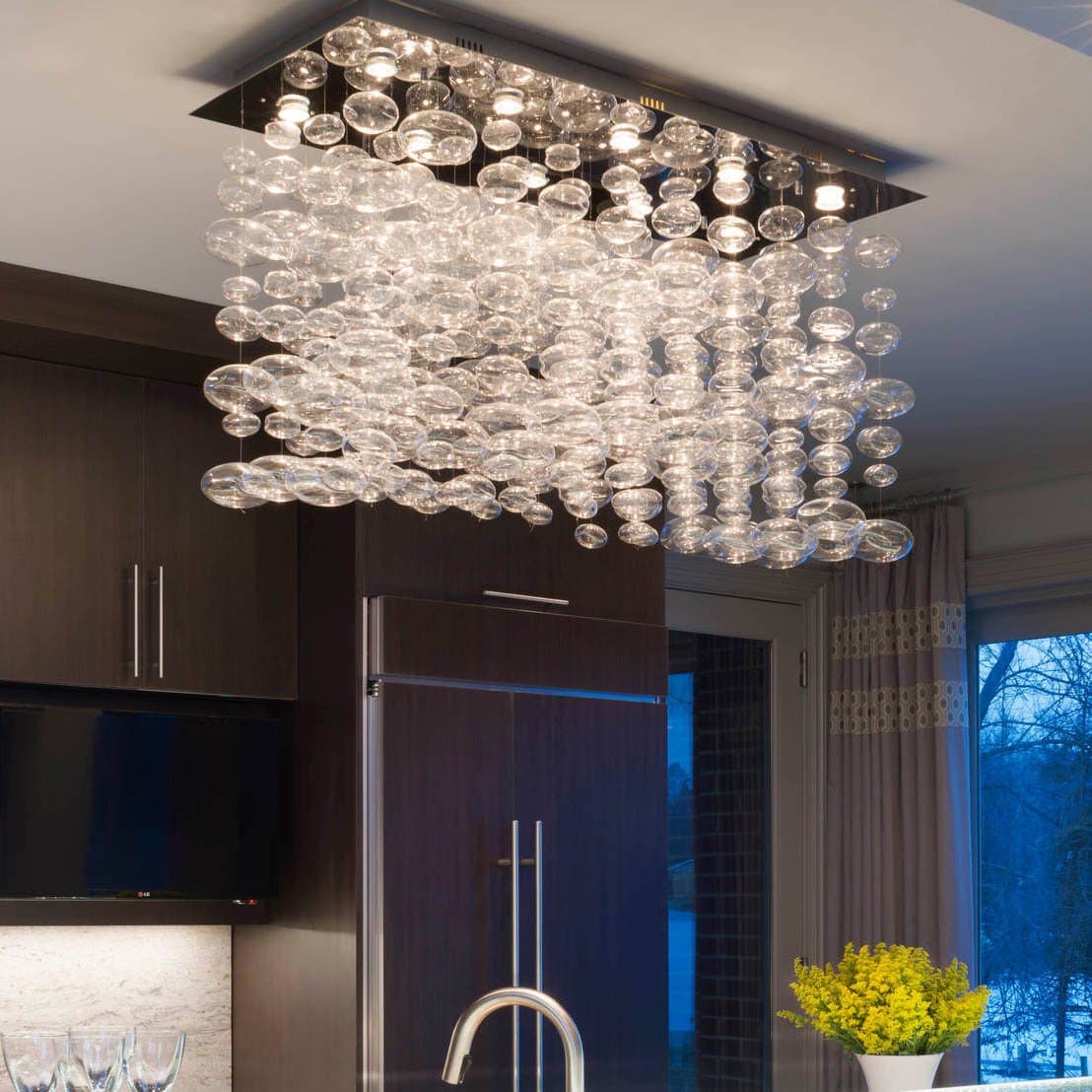 Yue Jia Modern Due Glass Bubble Ceiling Light Raindrop Chandelier Lighting Flush Mount with GU10 LED Bulbs Ceiling Light Fixture Pendant Lamp for Dining Room Bathroom Bedroom L39 x W13.8 x H23.6