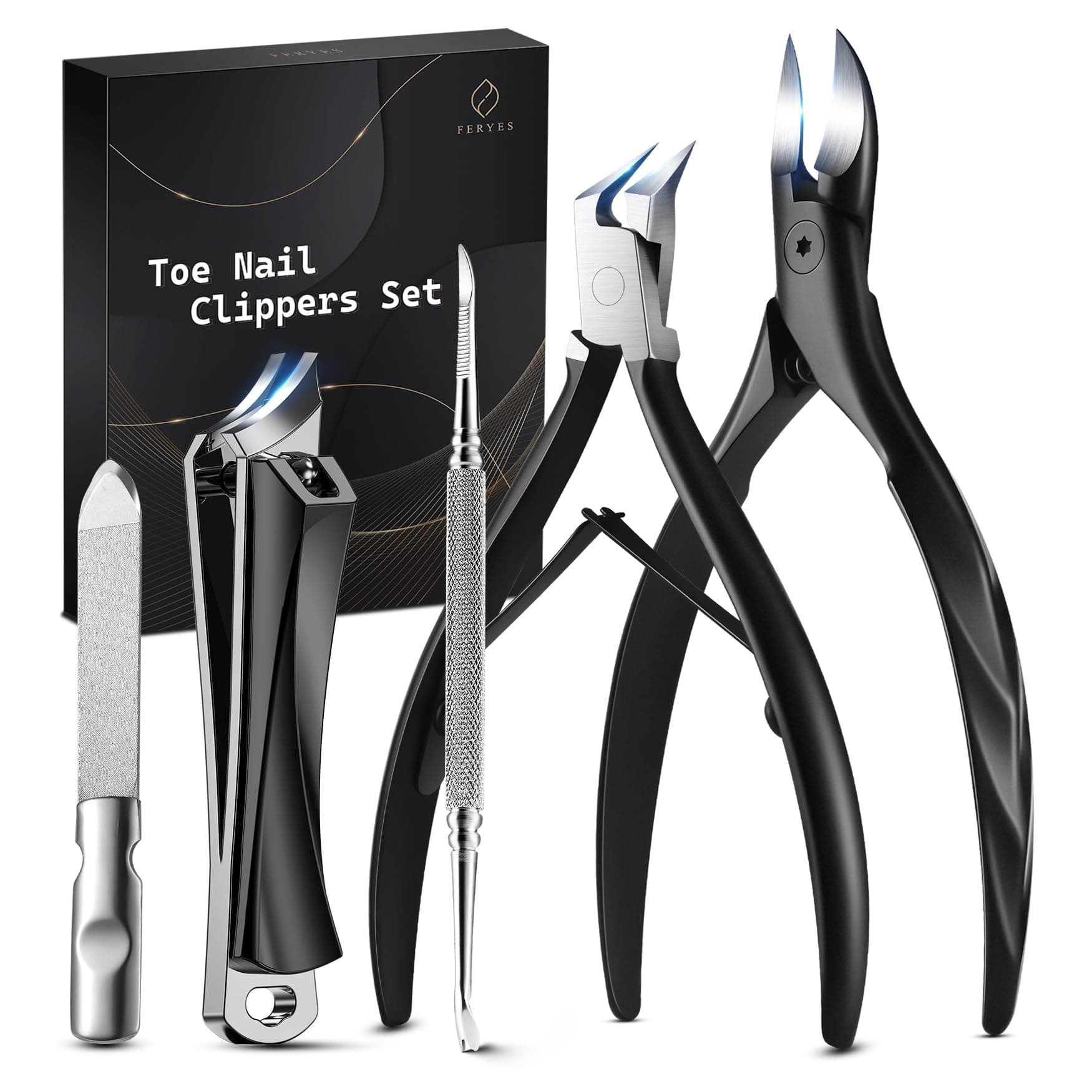 FERYES Ultimate Toenail Clippers for Seniors Thick Toenails, Premium Stainless Steel Nail Clippers for Nails 5Pcs– Ideal for Men, Women