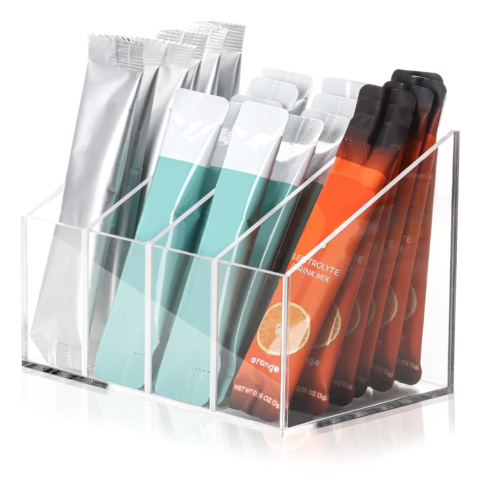 Water drink Packet Holder Water Flavor Packet Storage Container Water Flavor Packet Organizer Storage Basket Acrylic with Removable Dividers for Storage Bins for Refrigerator Organizer Bins Cabinets