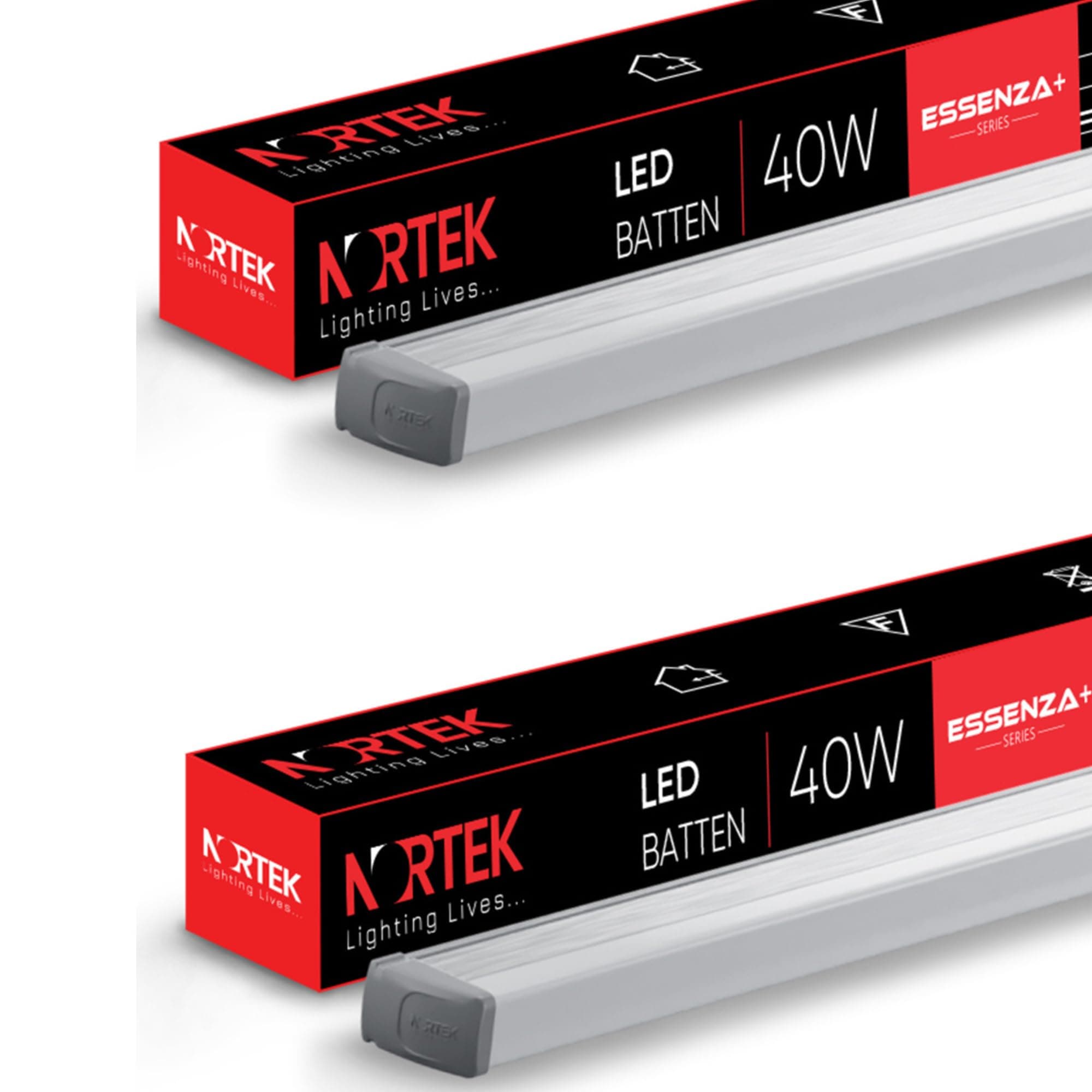 Nortek Essenza+ 40 Watt Cool White Colour Led Tube Light Batten 4 Feet For Home - Slim & Bright Batten For Home, Office or Store/Shop, Fit for Wall, Ceiling or Hanging Clamps in Any Room, Pack of 2