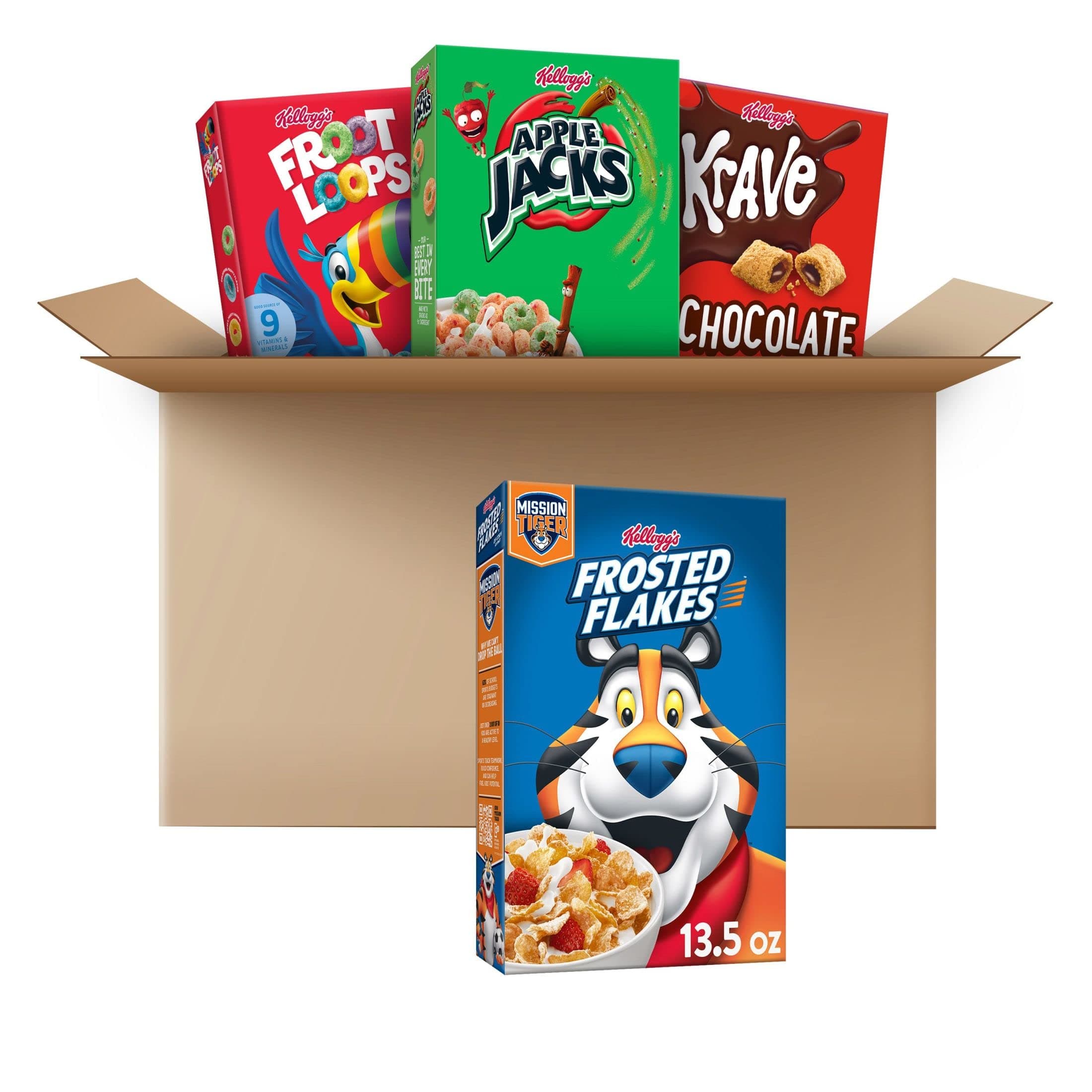 Kellogg's Cold Breakfast Cereal, Bulk Pantry Staples, Kids Snacks, Variety Pack (4 Boxes)