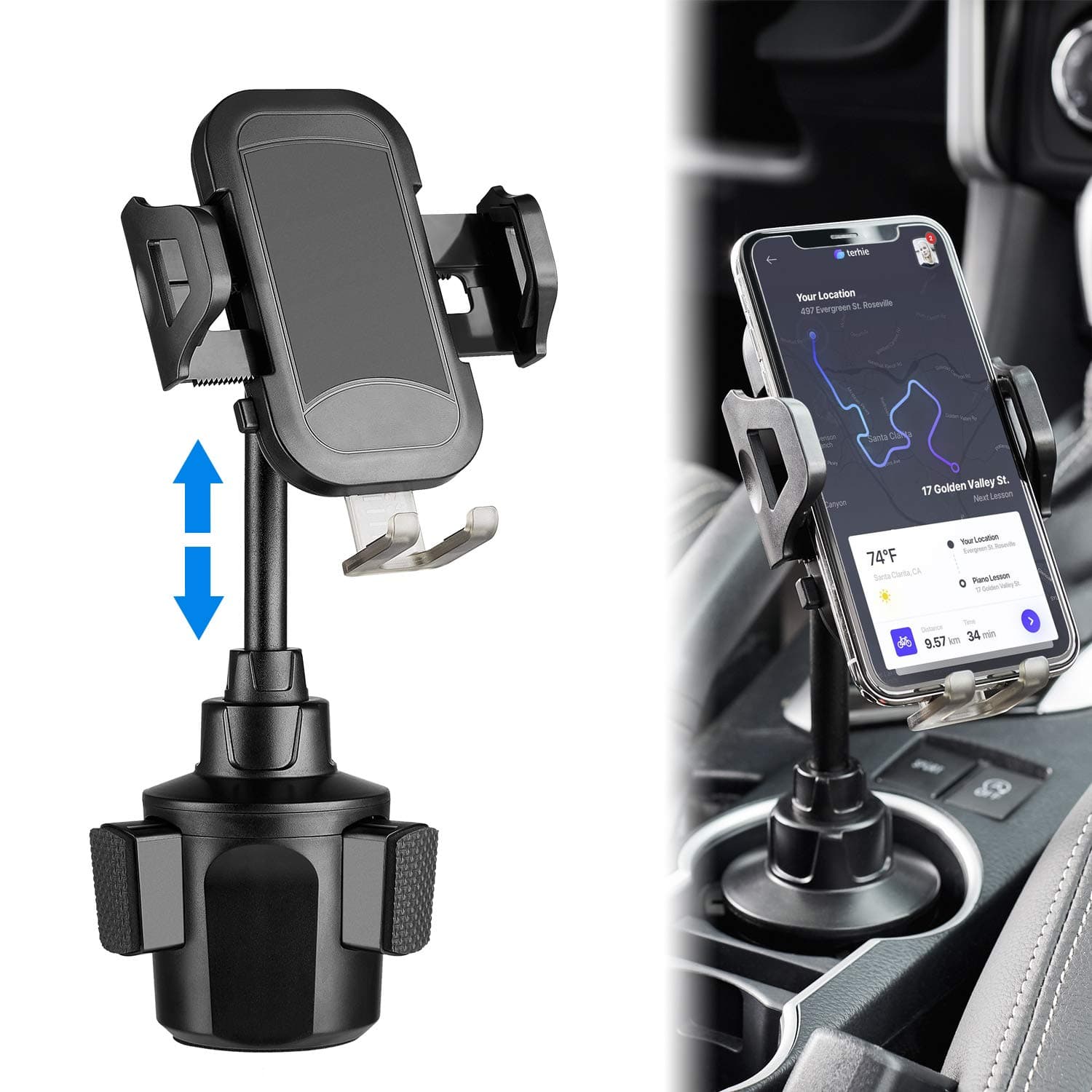 TDTOK [Upgraded] Car Cup Holder Phone Mount Universal Adjustable Phone Holder for car Compatible with iPhone 11 Pro/XR/XS Max/X/8/7 Plus/6s/Samsung S10+/Note 9/S8 Plus/S7 Edge(Black)