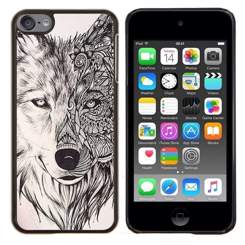 Dragon Case - FOR Apple iPod Touch 6 6th Generation - wolf hound dog pencil pattern mystical - Design Hard Plastic Protective Case Slim Fit Cover