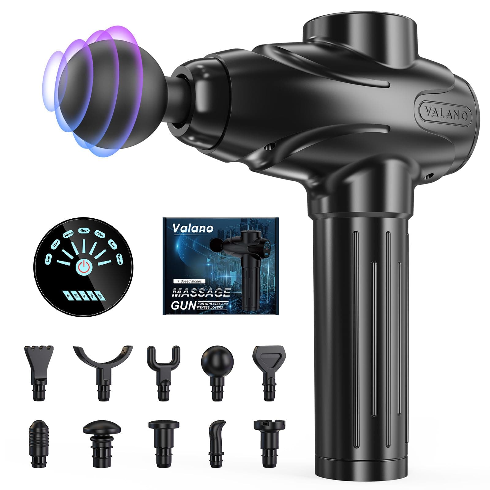 Massage Gun Deep Tissue - Portable Percussion Massager with LCD Touch Screen & Quiet Motor, 10 Heads for Athletes Recovery, Muscle Relaxation & Back Pain