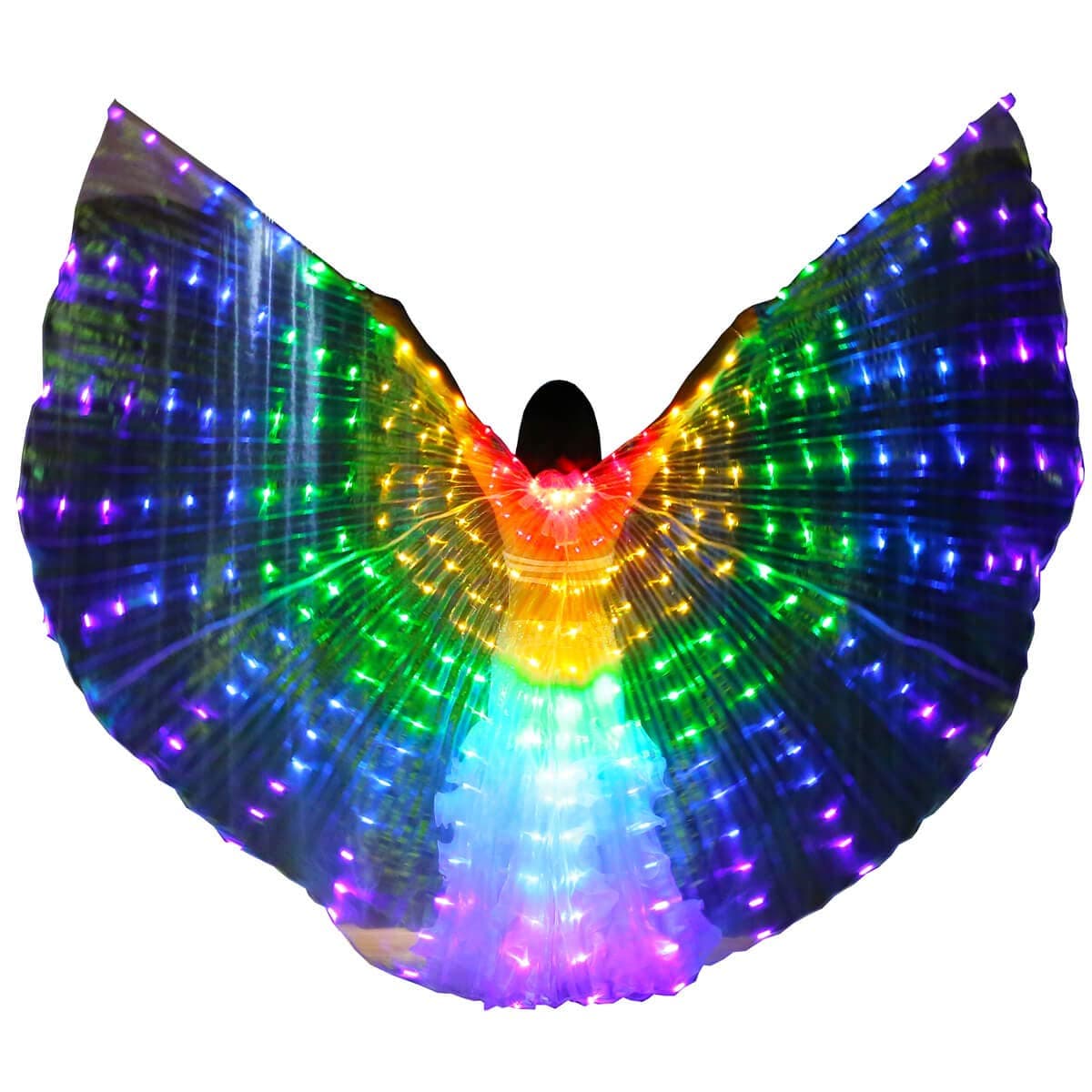 LED Isis Wings Adult Belly Dance Performance Practice Props Party Costume with Telescopic Sticks & Bag, 300pcs bulbs