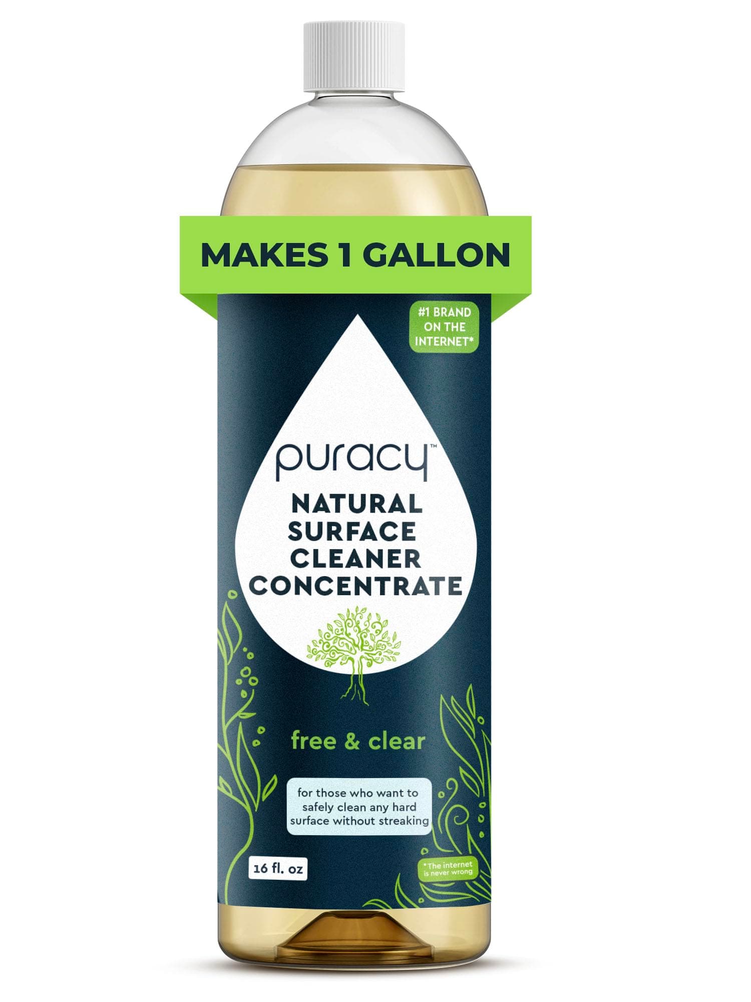 Puracy Multi-Surface Cleaner Concentrate - Plant-Powered Everyday Surface Cleaner - Natural All Purpose Cleaning Solution As Seen on TikTok (Free & Clear, 16 fl oz)