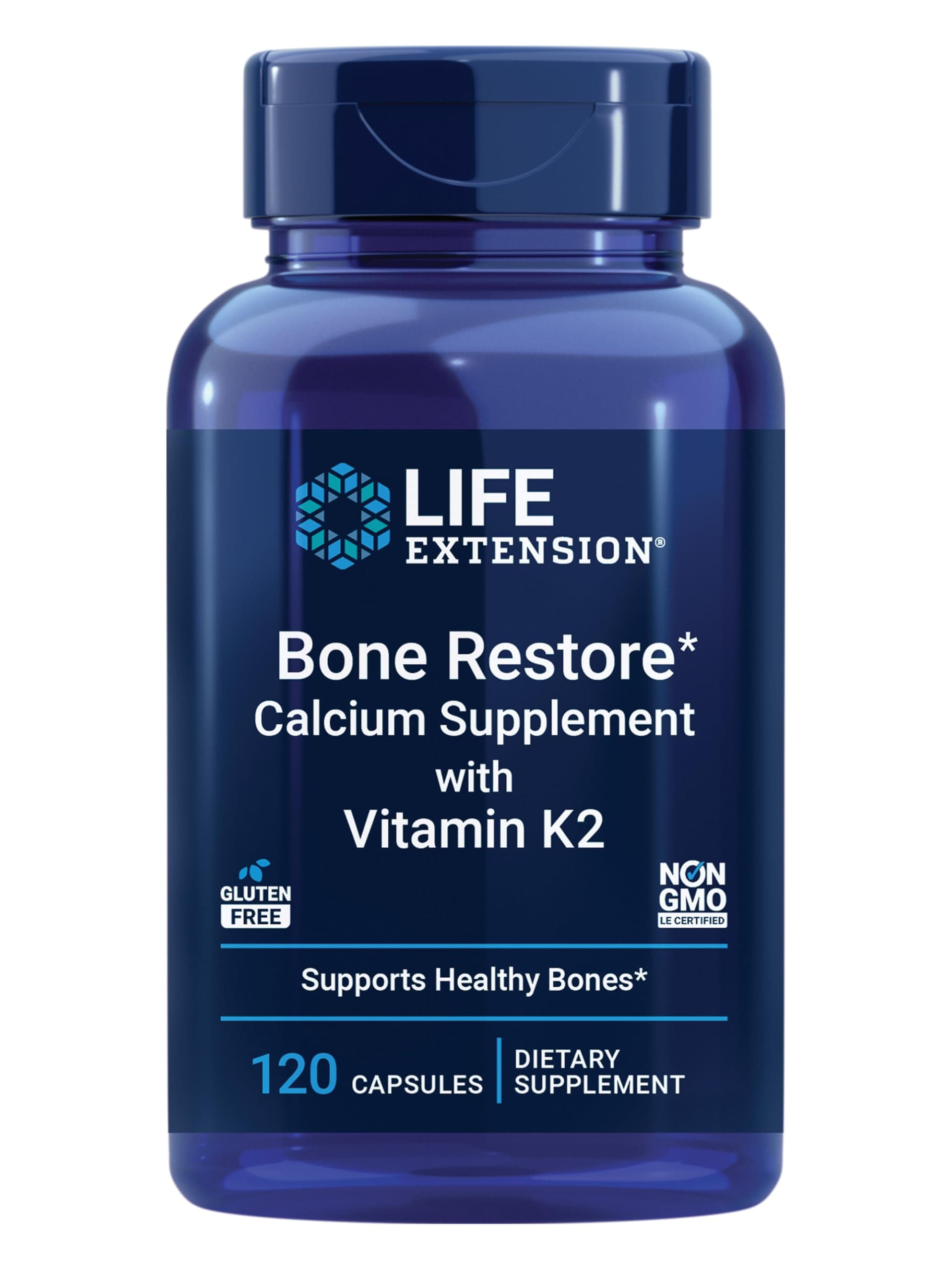 Bone Restore with Vitamin K2 – Bone Health Supplement for Strong Bones – 3 Types of Absorbable Calcium, Vitamins D3 and K2, Minerals – Gluten-Free, Non-GMO – 120 Capsules