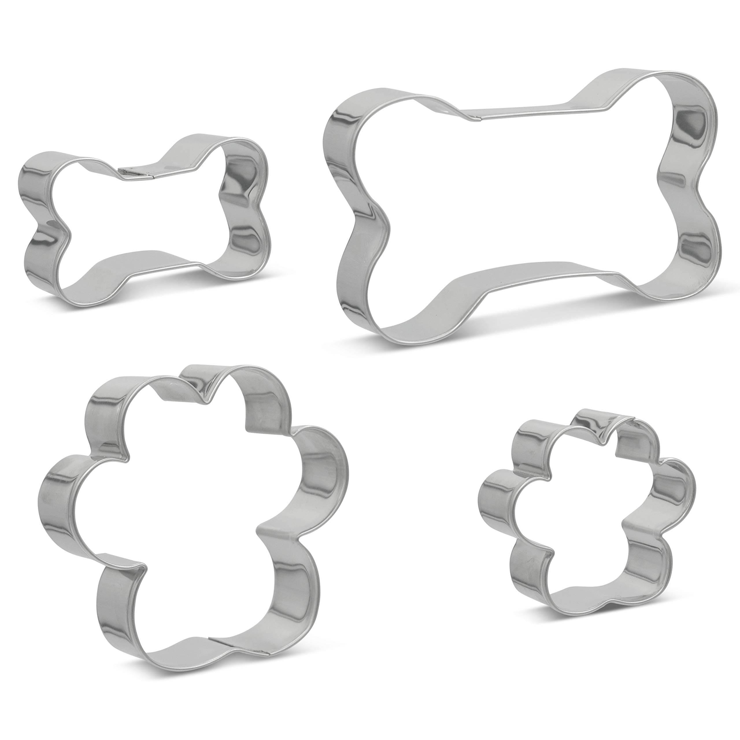 Dog Bone And Dog Paw Cookie Cutter Set of 4 - Stainless Steel Professional Quality For Dog Biscuit Treats And Cookies - Multi Purpose Kitchen Tool - Dishwasher and Oven Safe