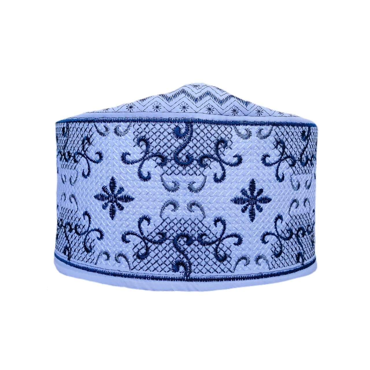 TAIBA Bazaar Cap BARKATI TOPI Blue White Flower Design Size 21