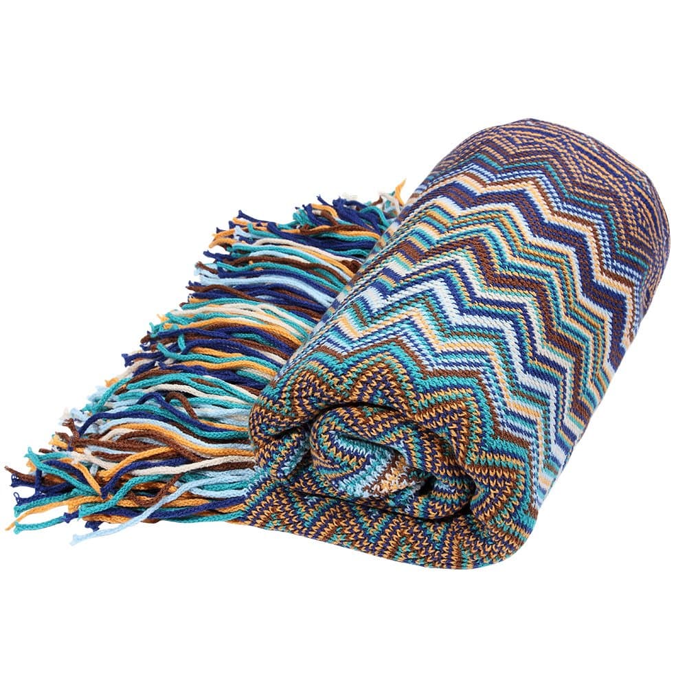 Bohemian Style Sofa Throws Warm Thick Armchair Cover Soft Blanket, 130 cm x 160 cm (Blue)