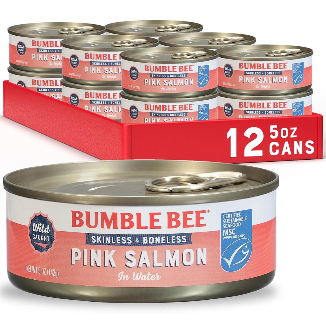 Skinless and Boneless Pink Salmon In Water, 5 Ounce Cans, 12 Count
