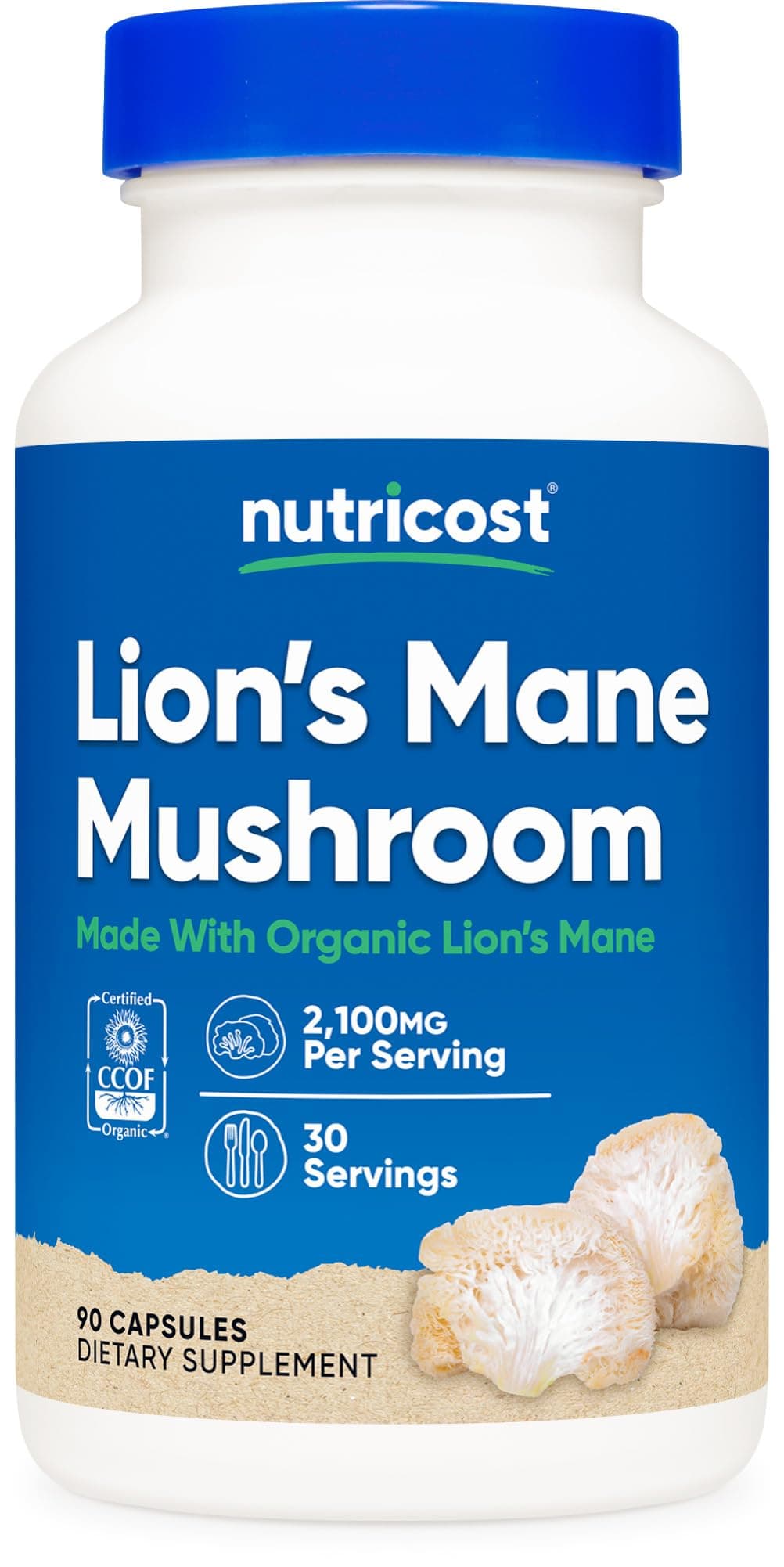 Nutricost Organic Lion's Mane Mushroom Capsules 2100mg, 30 Servings - Certified CCOF Organic, Vegetarian, Gluten Free, 700mg Per Capsule, 90 Capsules