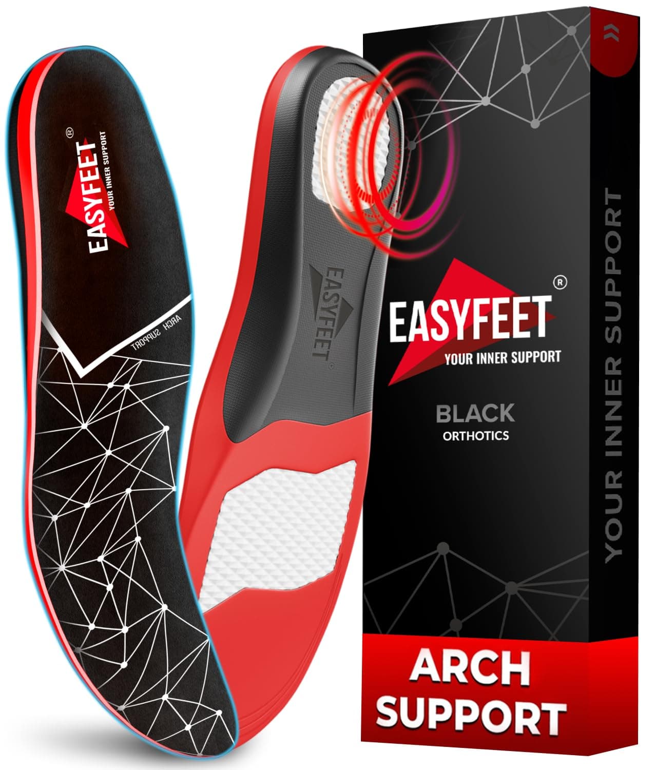 Anti-Fatigue Insoles for High Arch Support - Orthotics for Men Women - Plantar Fasciitis, Foot Pain Relief - Ideal for Boots, Sneakers, Hiking