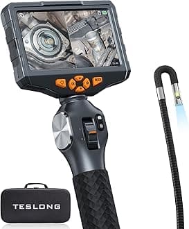 Teslong Articulating Borescope with Dual Lens Camera, 5-inch IPS Endoscope Inspection Camera with Two-Way Articulation Tip, 6+1 LED Lights, Mechanics Fiber Optic Scope-Dia. 0.25 inch & L 5.0 feet