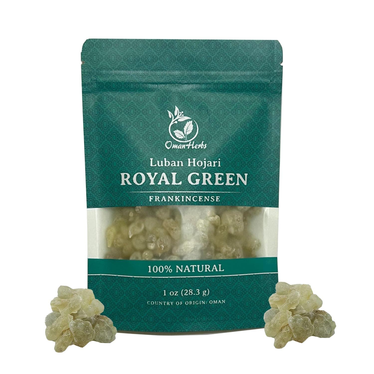 Royal Green Frankincense Hojari from Oman Boswellia Sacra Pure Incense Chruch Incense Olibanum luban (1 oz)