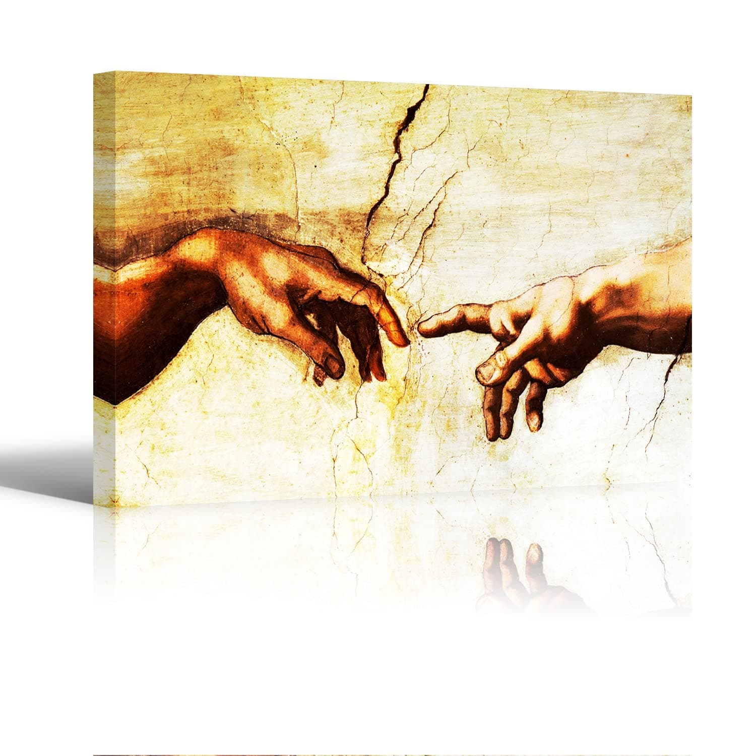 Faicai Art Banksy Graffiti Canvas Painting Creation of Adam Hand God Printed Pictures Classical Religion Modern Wall Decor For Living Room Famous Prints Posters Framed Ready to Hang 12"x16"