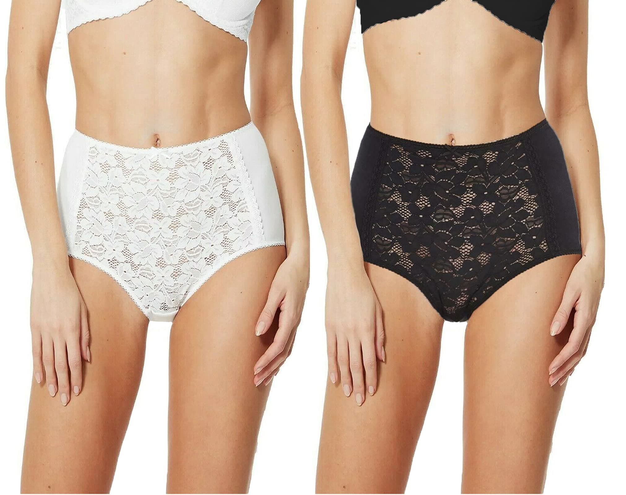 Women's 2 Pack High Waisted Knickers Maxi Full Briefs Ladies Underwear Premium Light Weight Plus Size Lace Panties