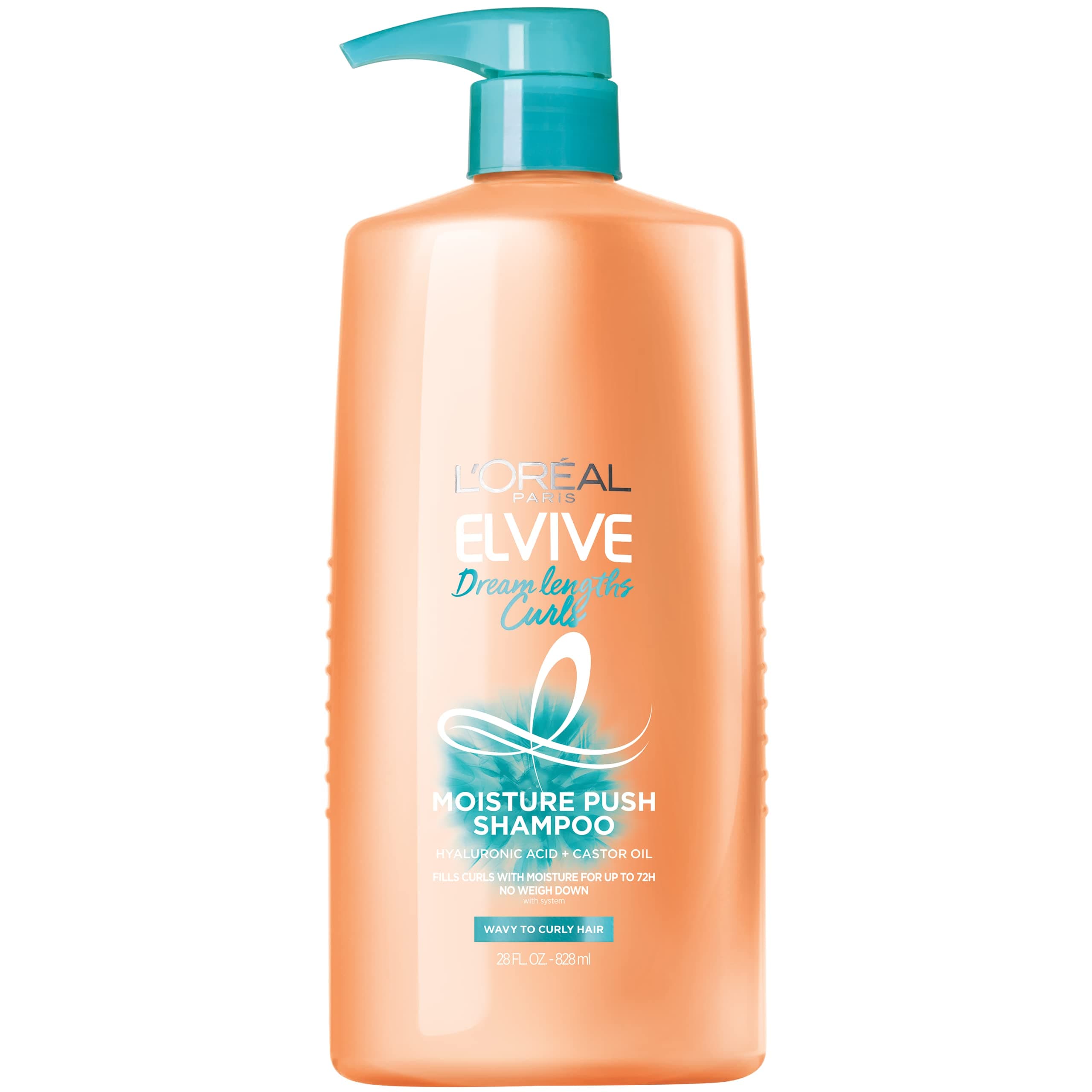 Elvive Dream Lengths Curls Moisture Push Shampoo, Paraben-Free with Hyaluronic Acid and Castor Oil. Best for wavy hair to curly hair, 28 fl oz