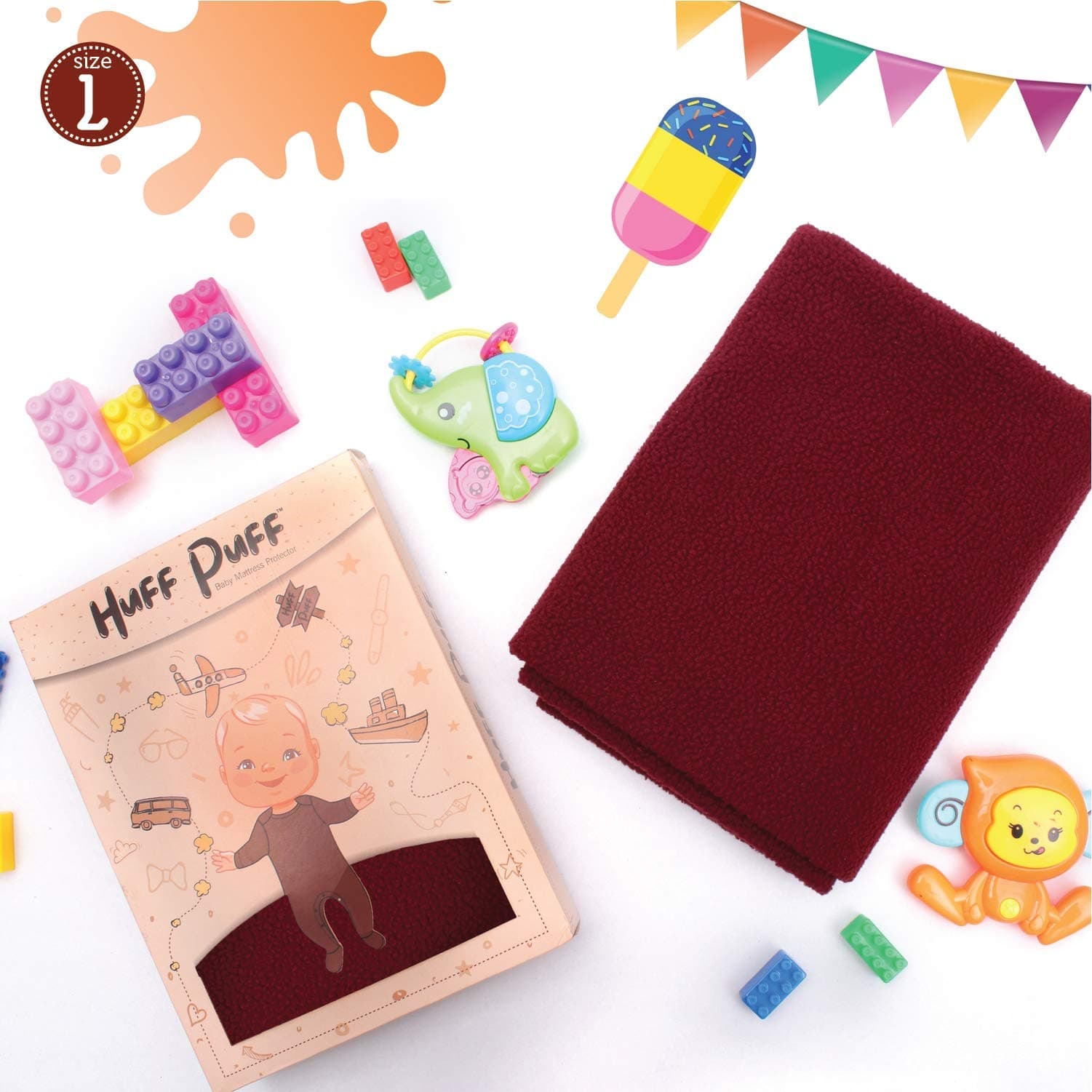 HuFF PuFF Baby Dry Sheet Washable Instandry Extra Absorbent Bed Protector Dry Sheet Skin Friendly and Heat Free Mattress - Large (140cm * 100cm) - Maroon