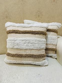 Furnistitchs Premium Decorative Throw Cushion Pillow Cover Boho Home Decor - Living Room Bedroom Couch Sofa Cushion Covers 16 inch x 16 inch (Natural Orange Square, 2)