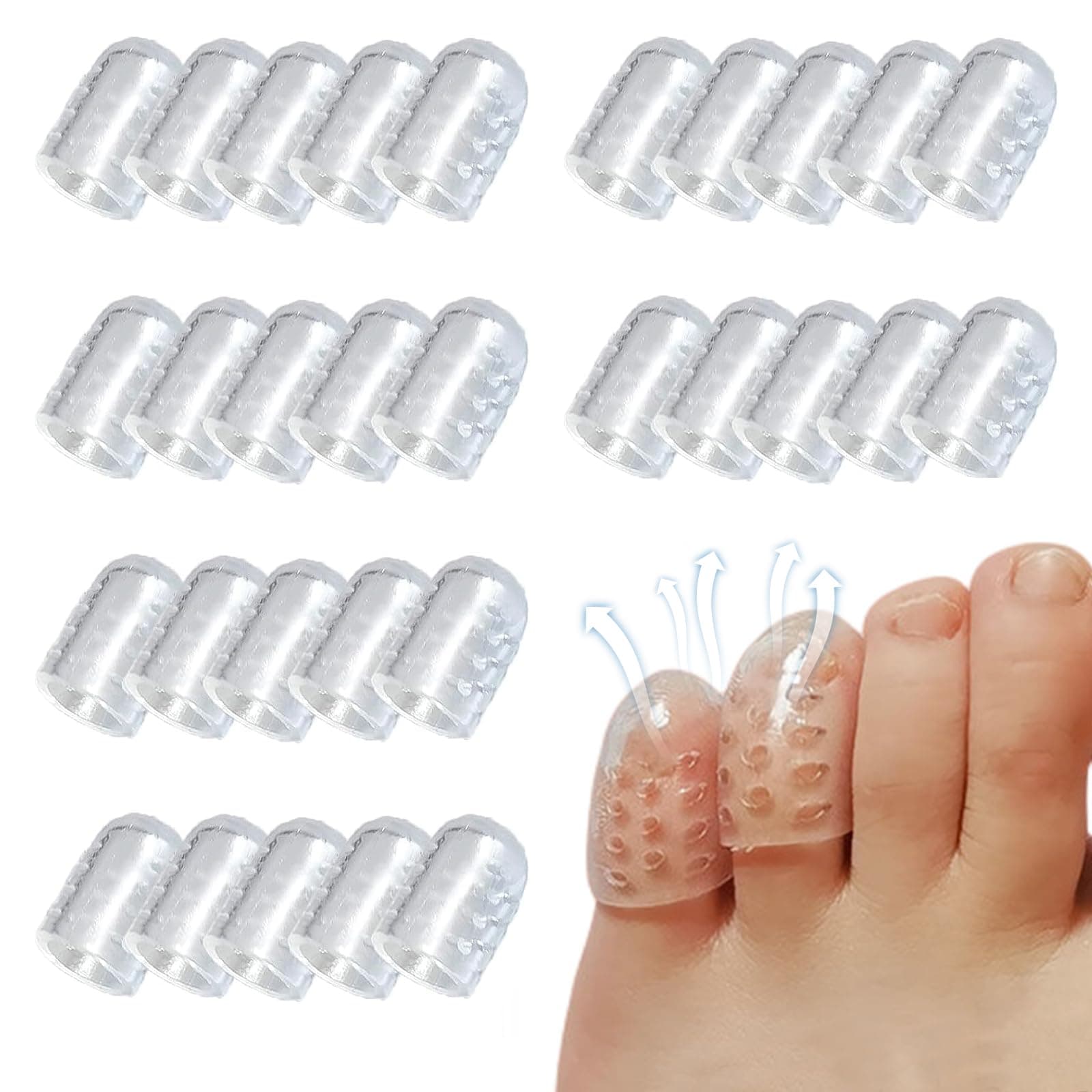 Silicone Anti-Friction Toe Protector, 30 Pcs Gel Toe Protectors Breathable Toe Covers, Soft Clear Little Toe Protectors Caps Guards for Men Women, Toe Sleeves for Corns, Blisters and Pain Relief