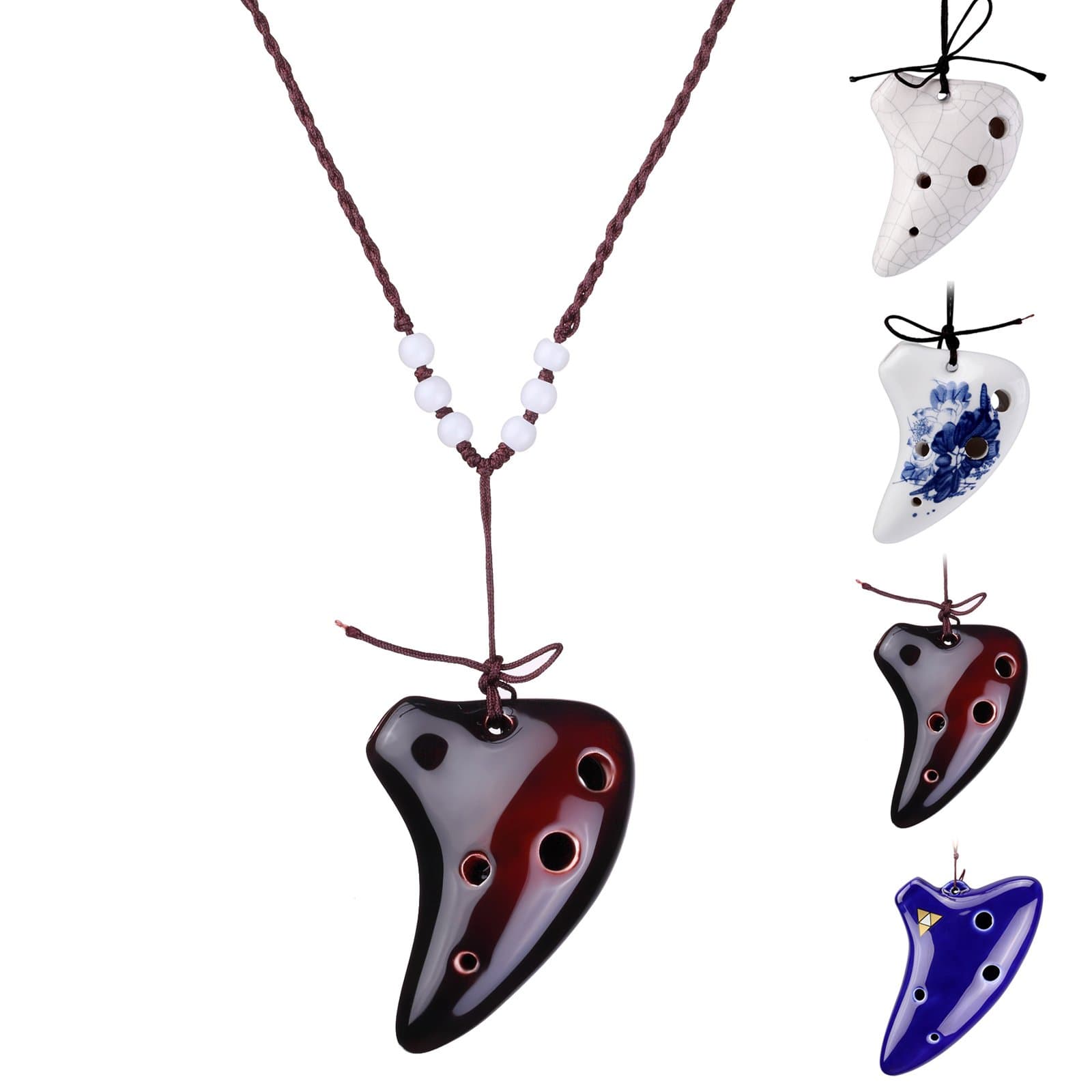 L'MS 6 Hole Ceramic Strawfire Mini Ocarina Legend of Zelda Triforce Design with Free Tutorial Songbook (Coffee)