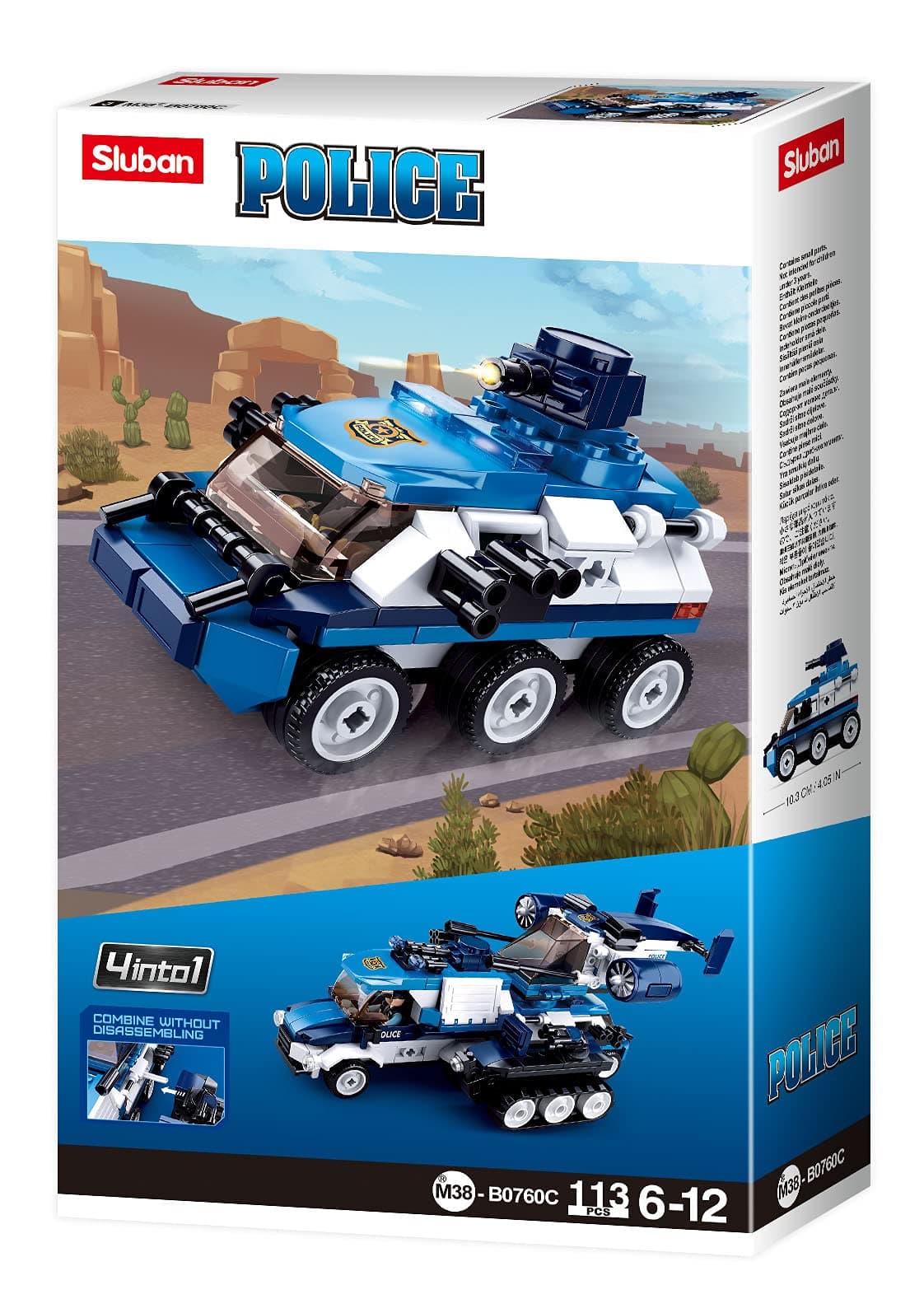 Sluban M38-B0760C Police Armored Patrol Car 4 Into1 113 Pieces, Multicolored