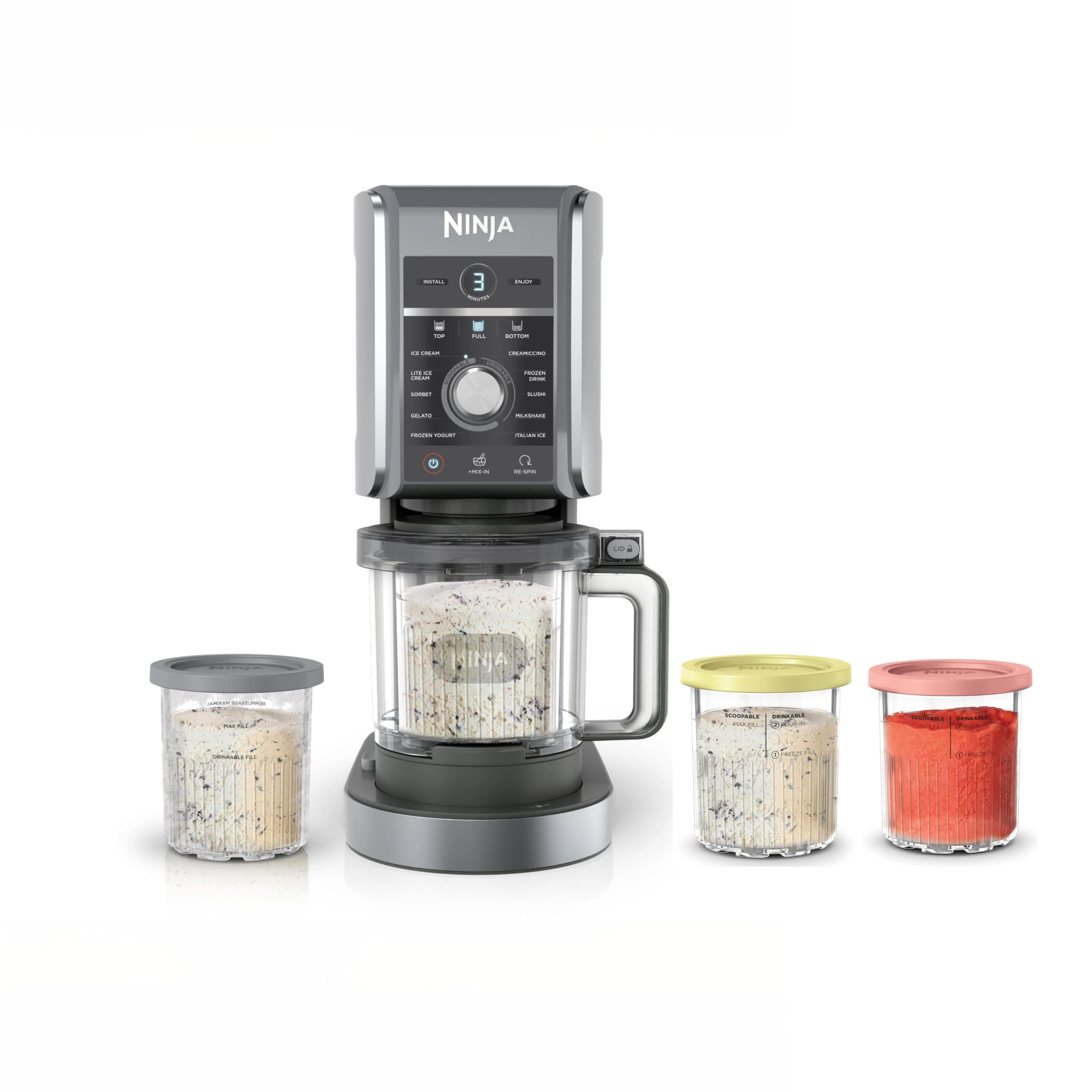 CREAMi Deluxe Ice Cream & Frozen Treat Maker, Includes (4) Family-Sized 24 oz. Tubs, for Ice Cream, Sorbet, Milkshakes, Frozen Yogurt, & More, 11-in-1, XL Capacity, Silver