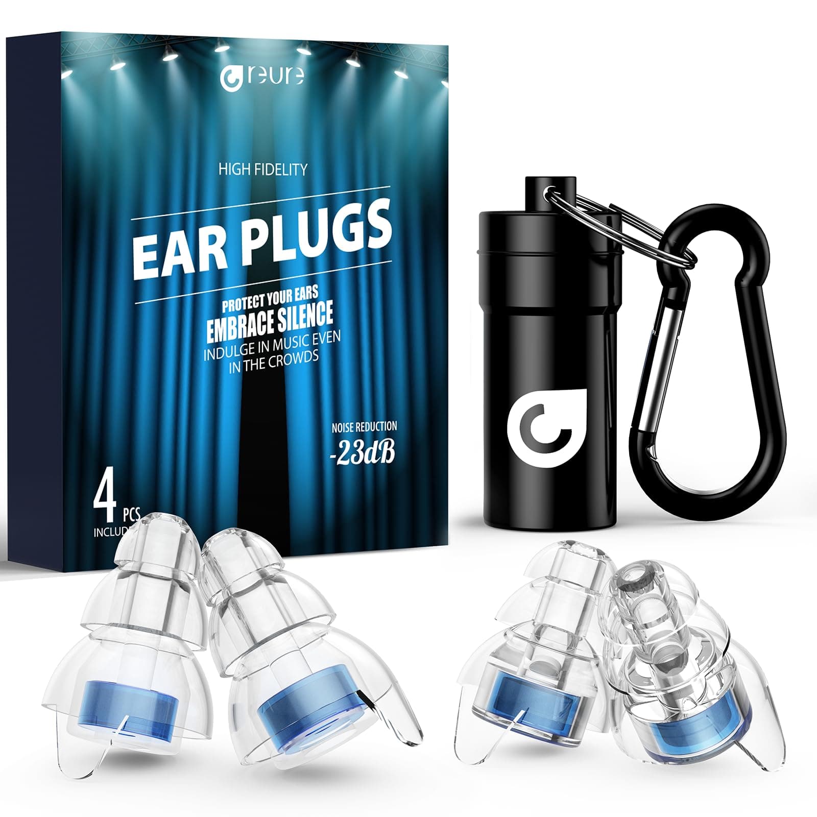 High Fidelity Concert Ear Plugs, Noise Cancelling Silicone Ear Plugs 2 Pairs Great for Concerts Loud Music, Musicians, Motorcycles, Airplanes, Raves, Hearing Protection -20 dB