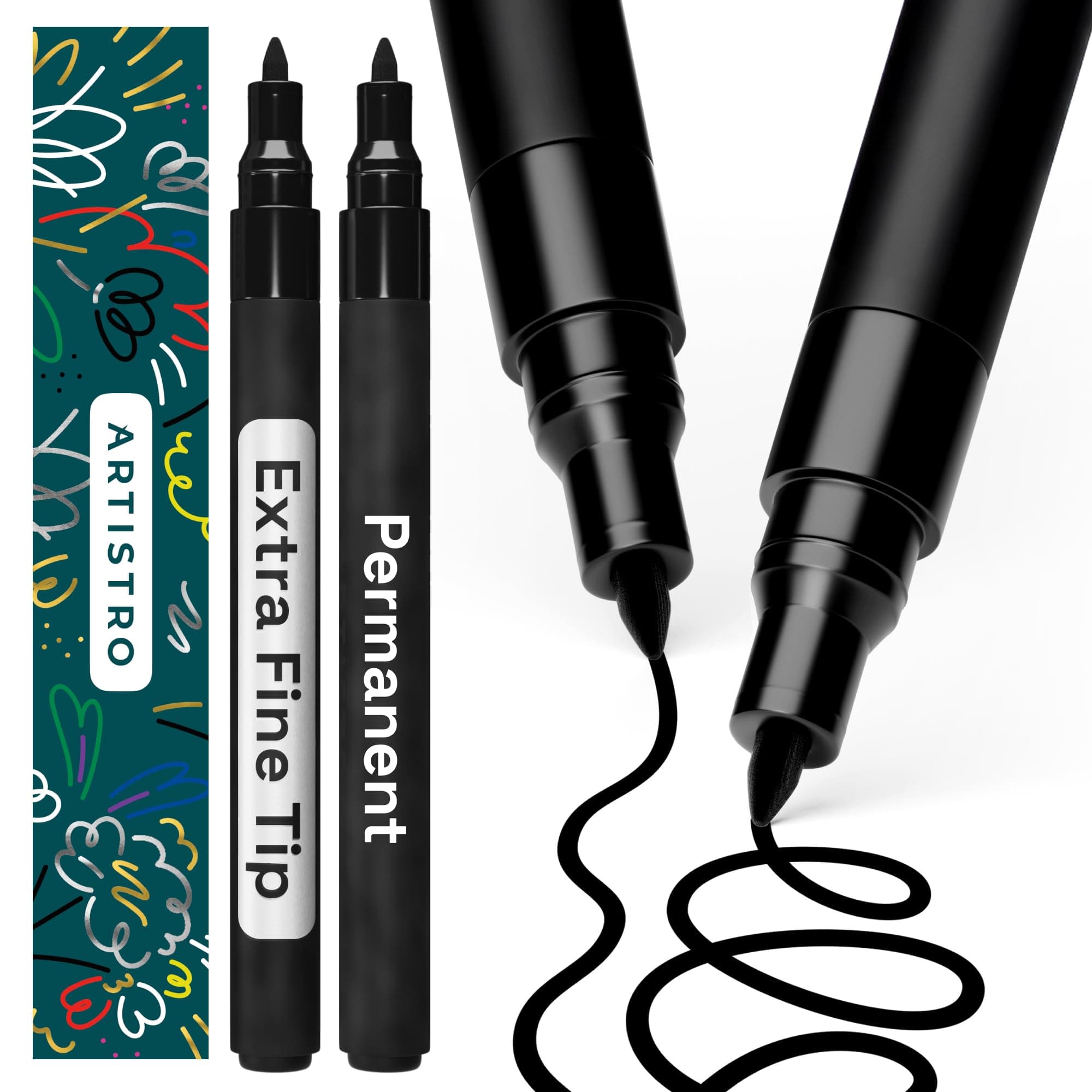 2 Black Extra-Fine Tip Permanent Marker - Waterproof Markers for Tire, Fabric, Rocks, Glass, Ceramic, Wood, Paper - Oil Based Paint Pens